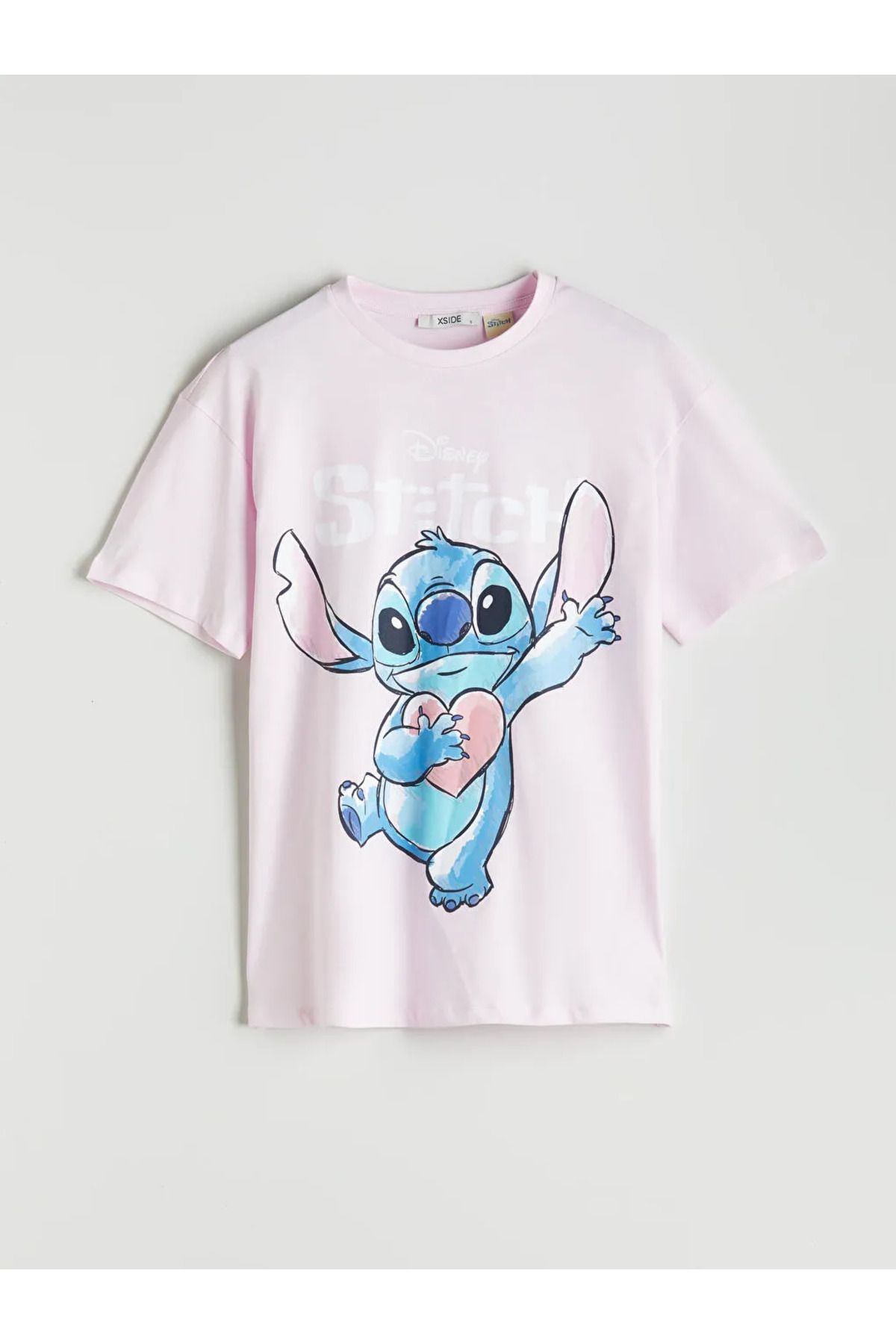 LC Waikiki XSIDE Pembe Bisiklet Yaka Stitch Baskılı Kadın Tişört