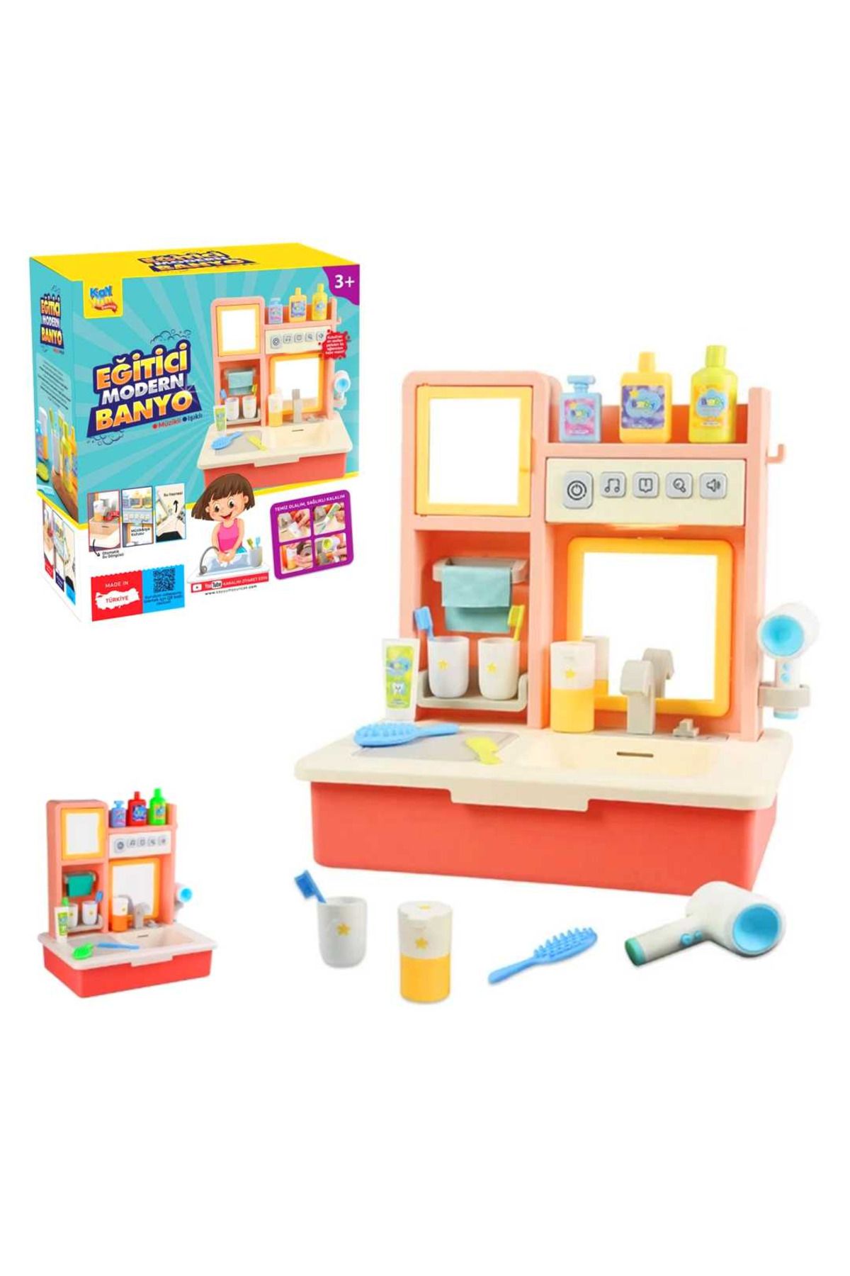 Art Tone Kayyum Oyuncak EĞİTİCİ MODERN BANYO PEMBE MÜZİKLİ IŞIKLI PİLLİ 1 ADET 3+