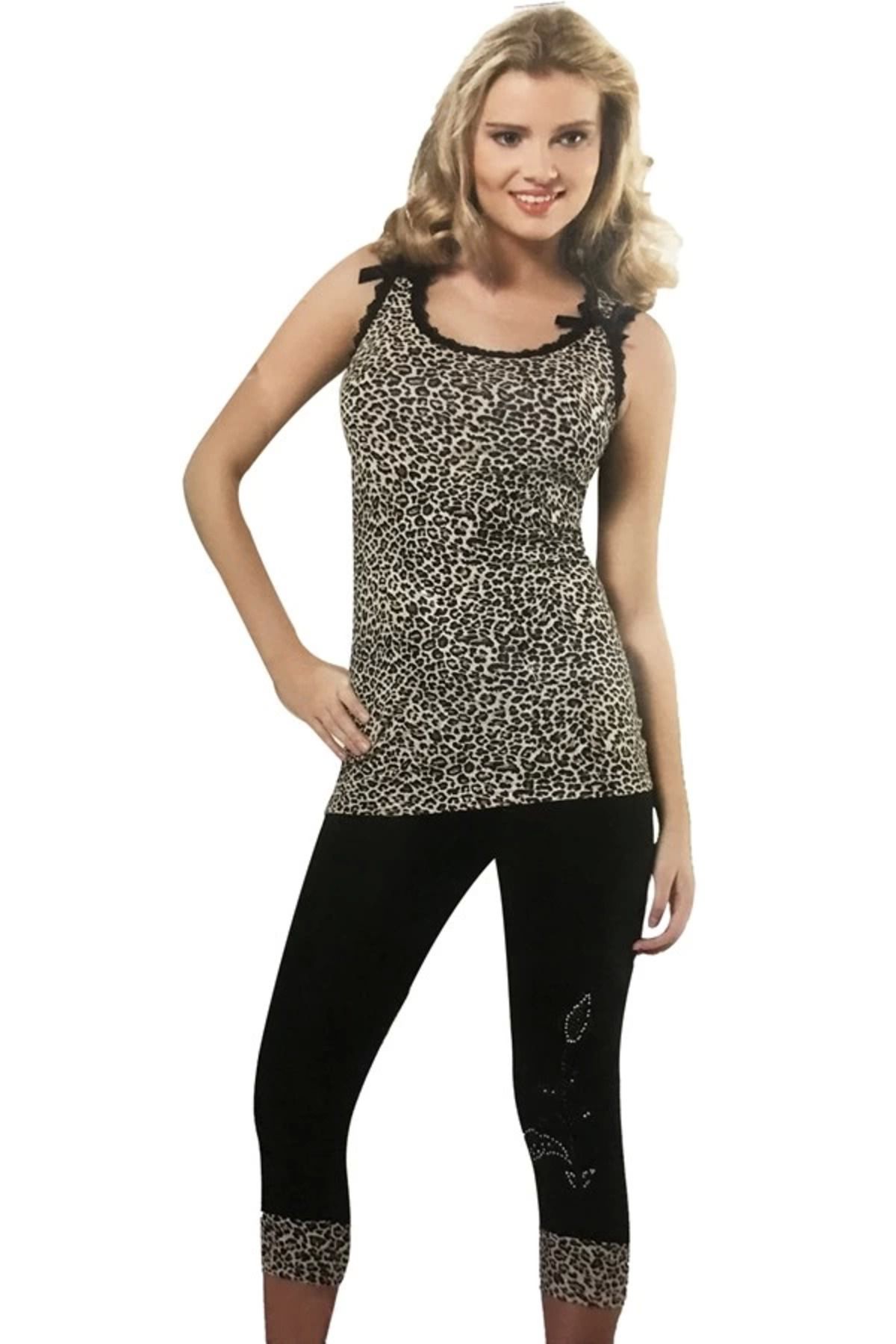 Moda Şahsenem Kadın Leopar Baskılı Tayt Takım