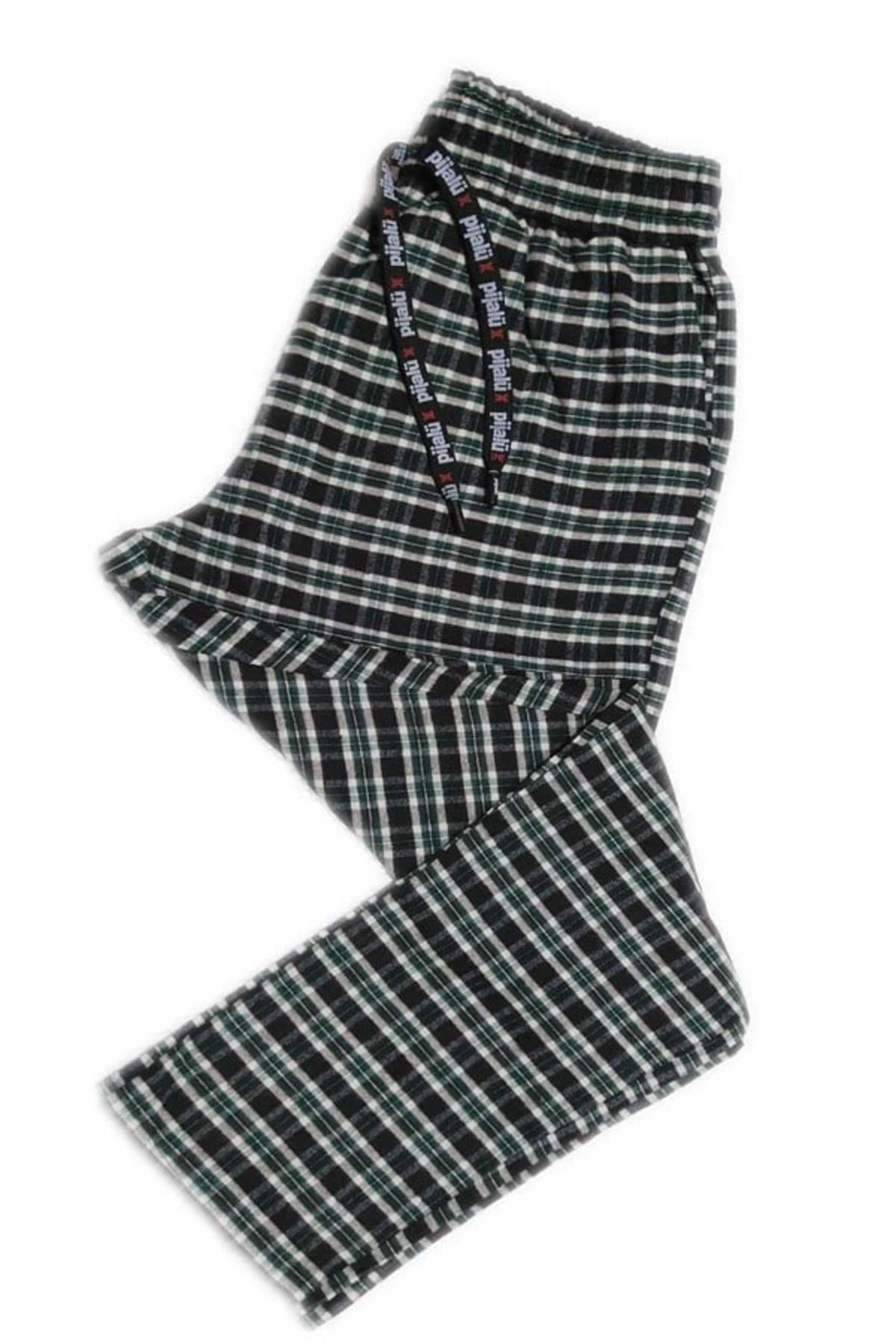 Moda Şahsenem Pijalüx Erkek Kareli Poplin Cepli Alt Pijama