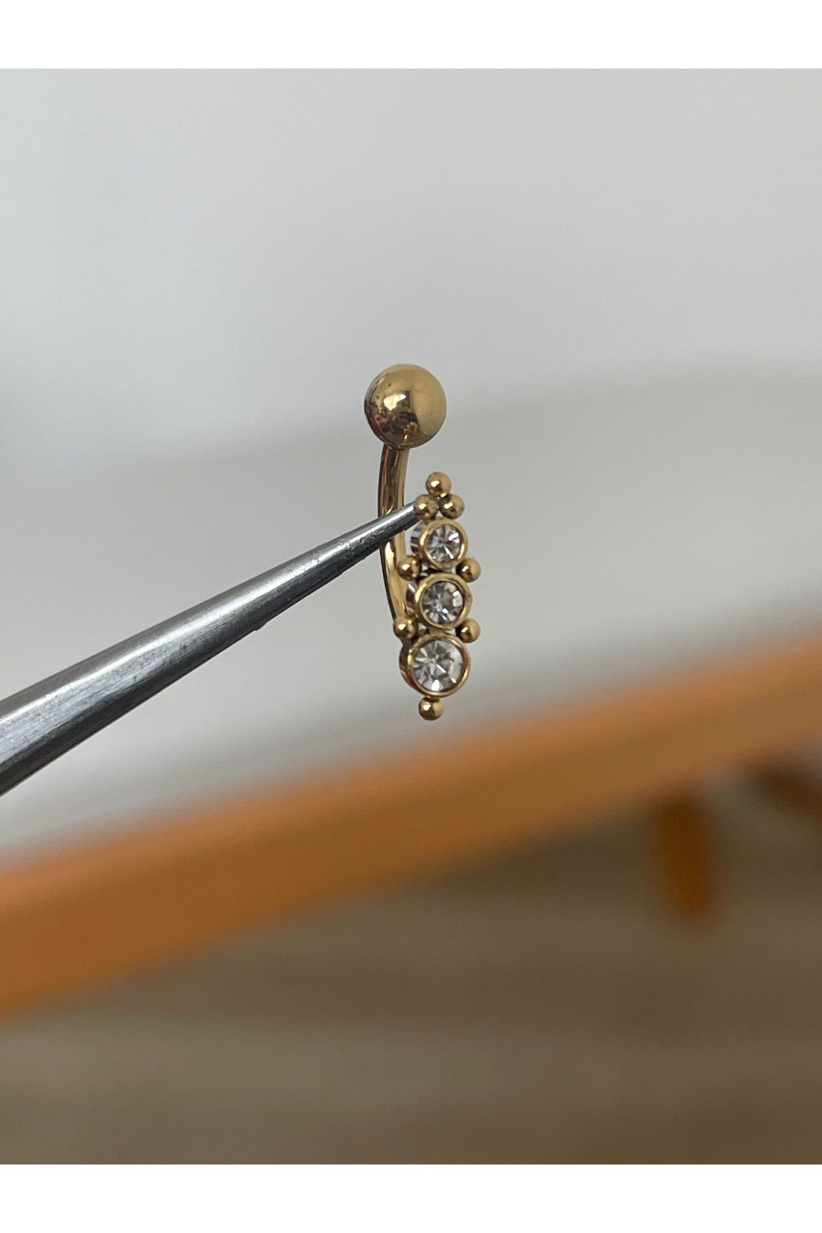 Rupen Kraft 316 L Cerrahi Çelik 3 Sıra Taşlı Gold Tasarım Göbek Piercingi