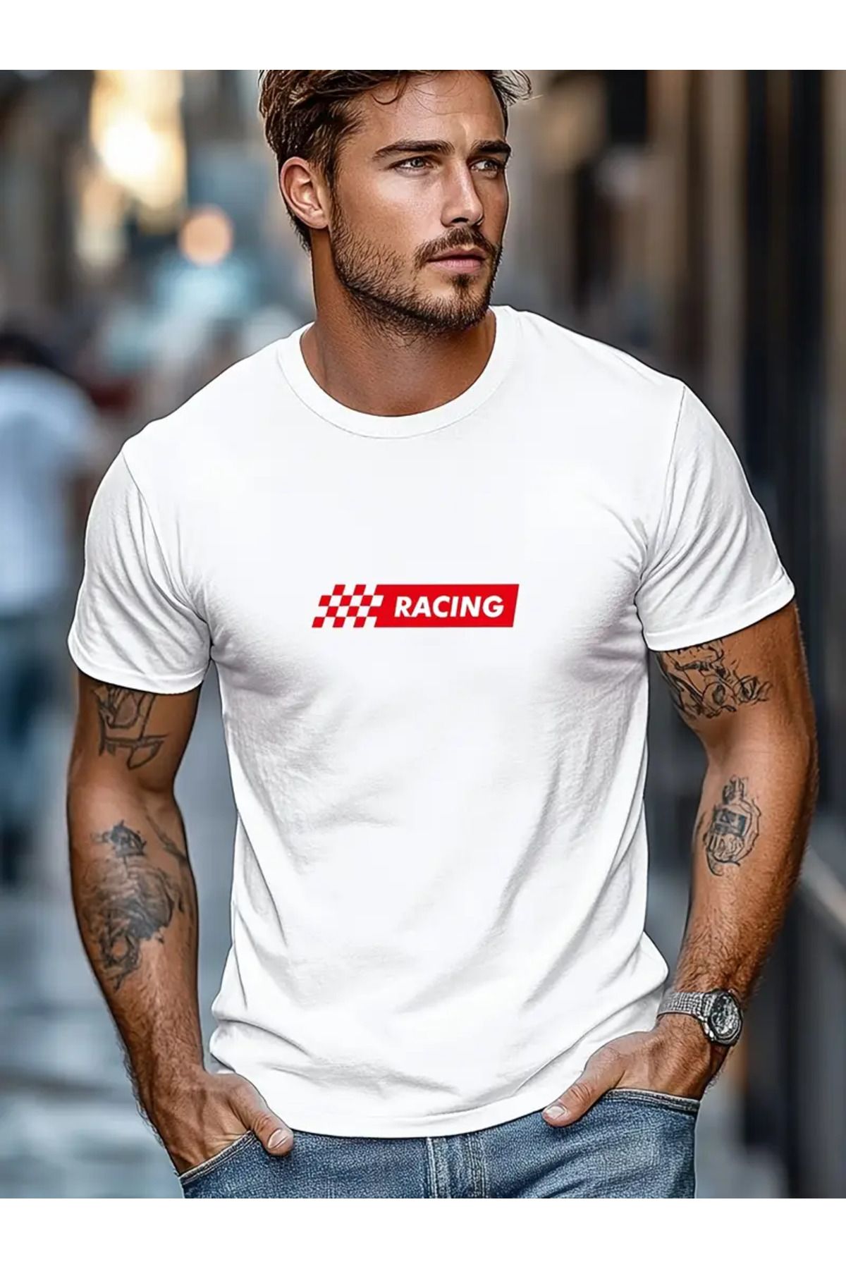 Racıng Oversize Hız Temalı Erkek Tişörtleri-RACING® Resmi Koleksiyon RACING %100 Pamuk T-Shirt