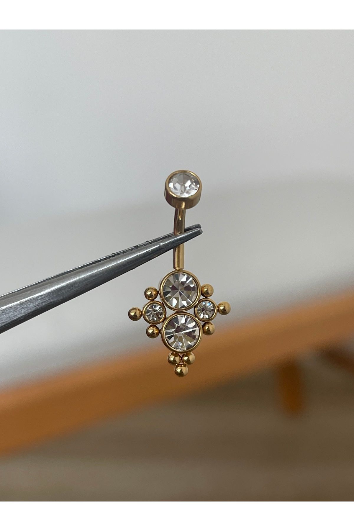 Rupen Kraft 316L Cerrahi Çelik Zirkon Taşlı, Tasarım Gold Göbek Piercingi