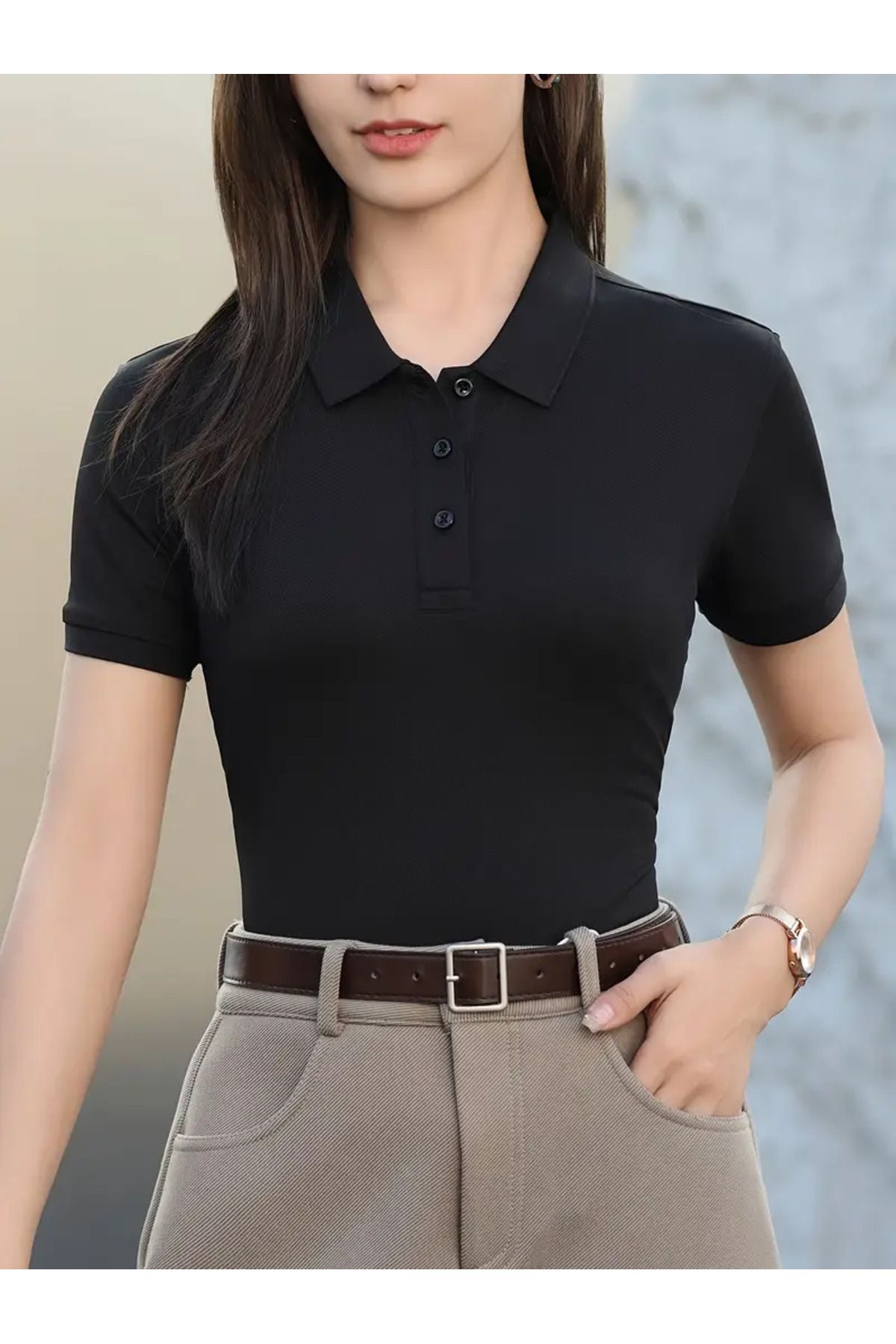 LEIVOR Polo Yaka Regular Fit Kadın Pamuk T-shirt