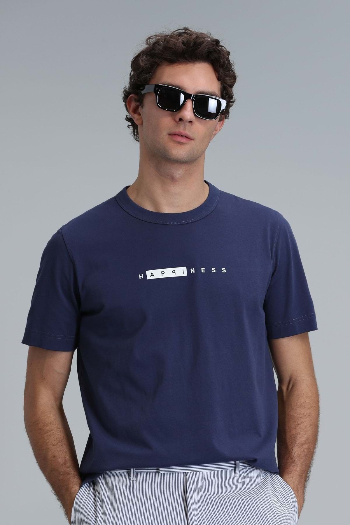 Lufian 111020206 Kane Modern Grafik T- Shirt Erkek T-Shirt LACİVERT