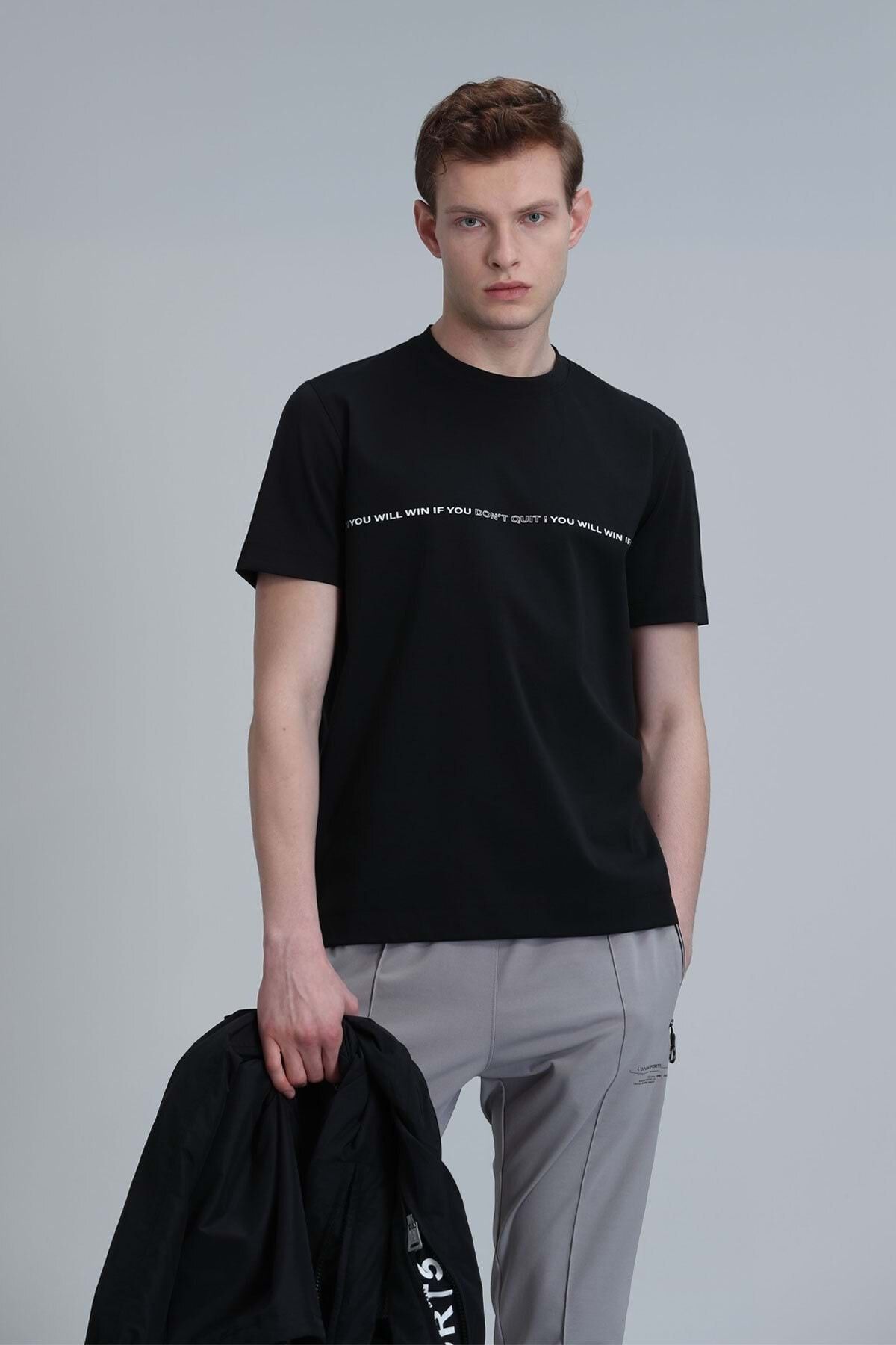 Lufian 111020211 Carlos Modern Grafik T- Shirt Erkek Tişort SİYAH