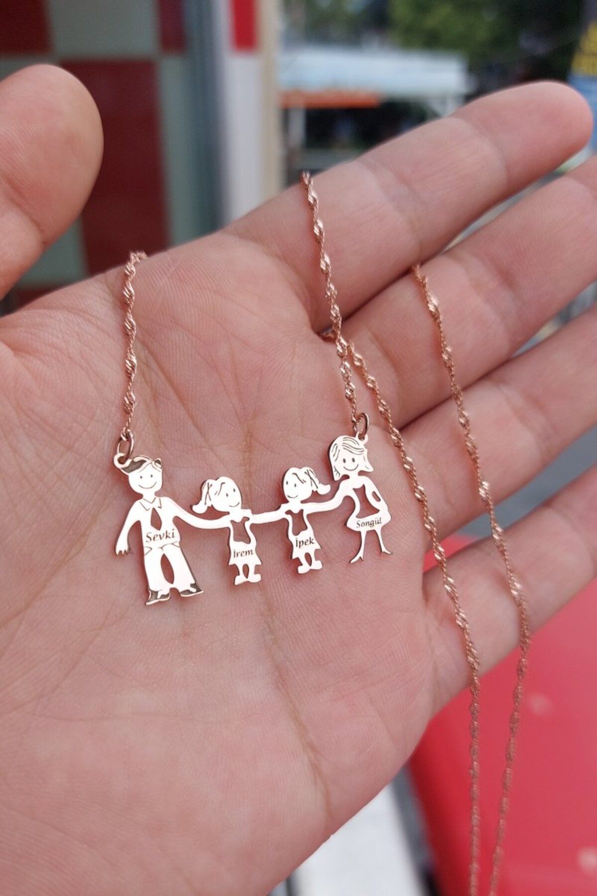 ÖZGÜR TAKI 925 Ayar Gümüş Rose Altın Kaplama 4 Kişilik Aile Kolye