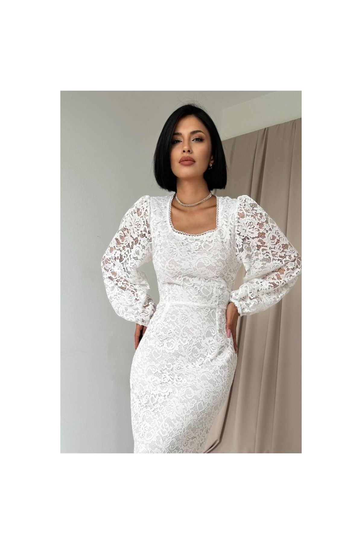 LUCKY LİFE Beyaz Güpür Detaylı Lucky Life Kadın Dantel Elbise