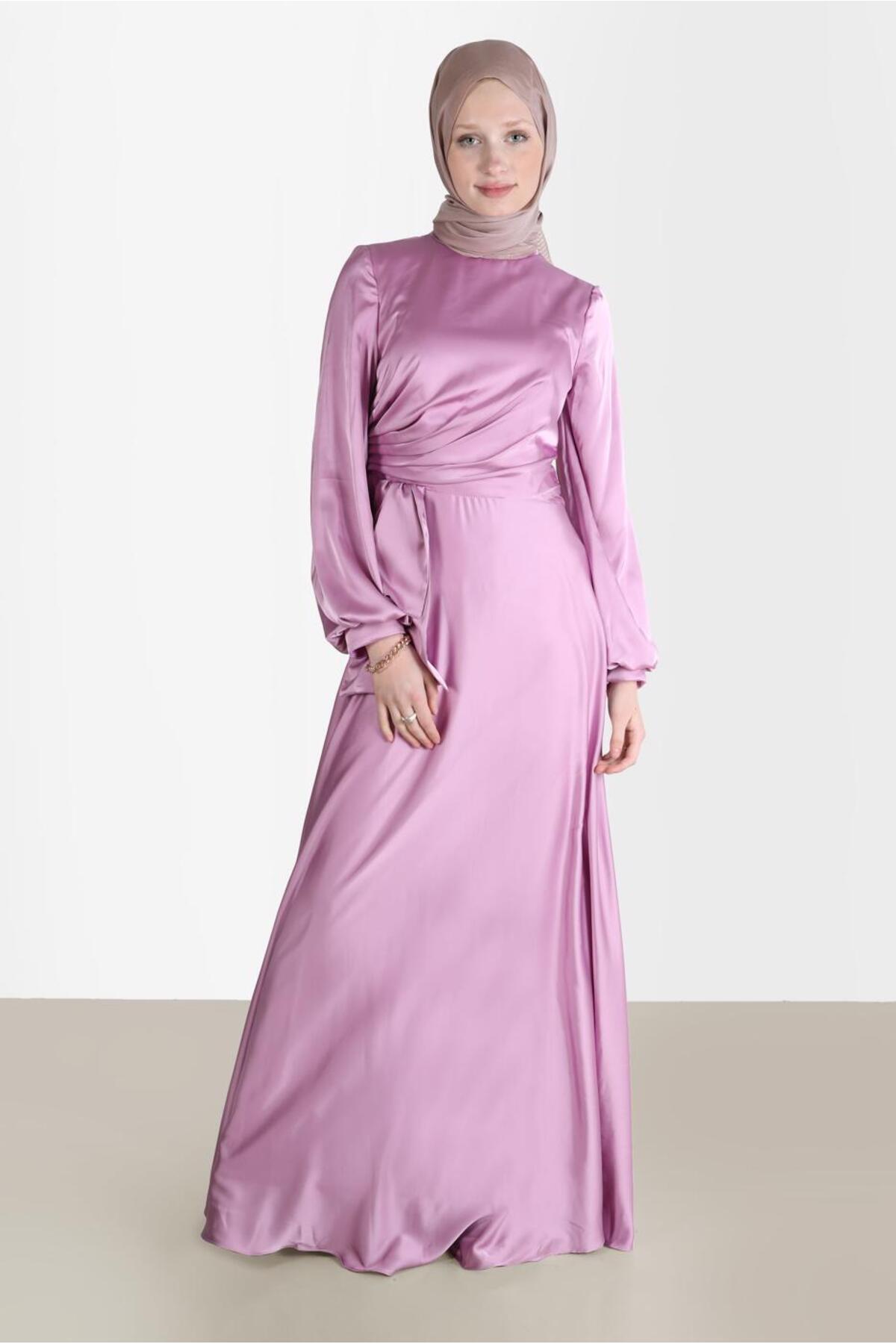 آلوینا لباس شب ساتن پلیسه کناری ۵۰۲۱۷