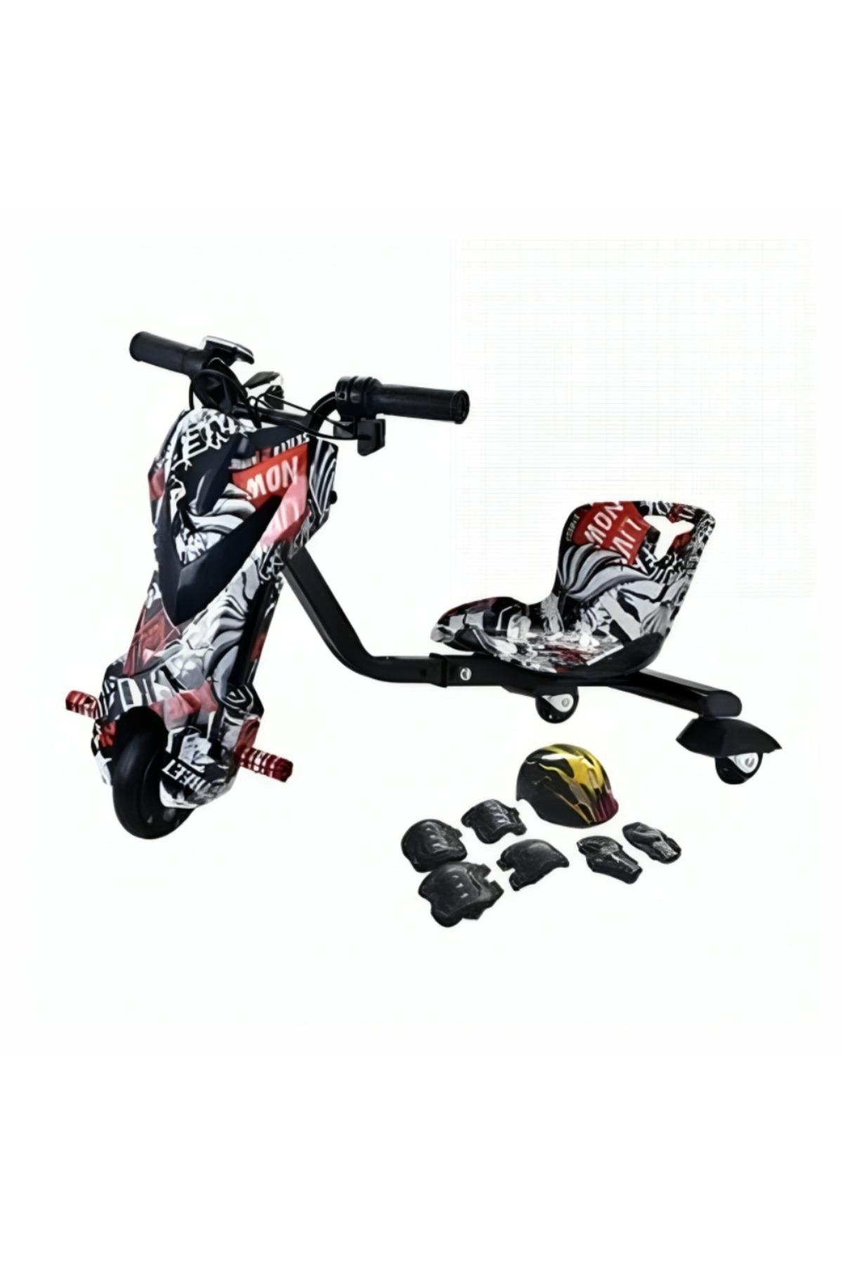 سكوتر درفت كهربائي | صغير | 36 فولت | أسود | بتصميم رسومات عصرية بثلاث عجلات