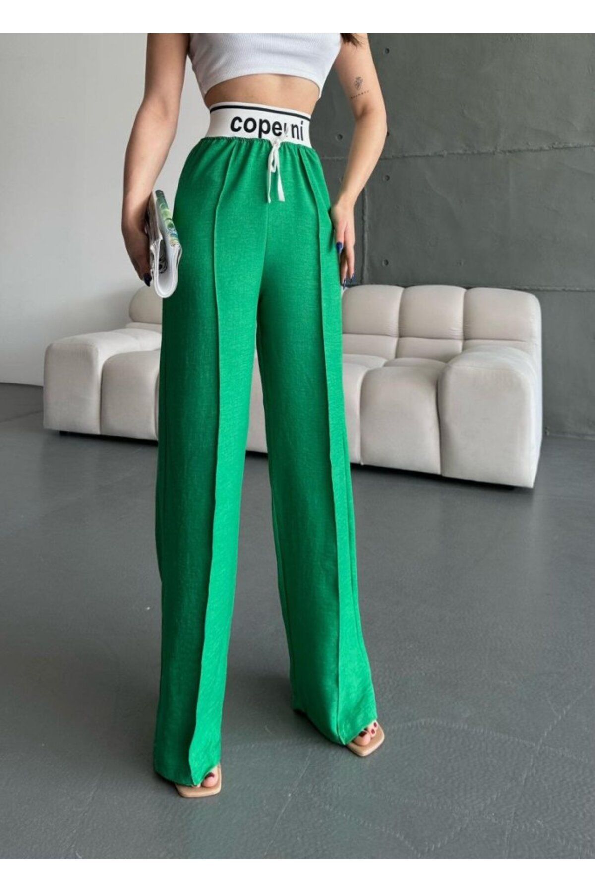 fh fashionhere Kadın Aerobin Kumsş Yüksek Bel Bol Kesim Gipeli Pantolon