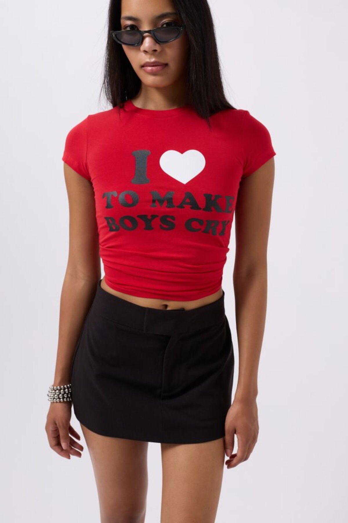 Dvr kozmetik DVR KOZMETİK Nakış Detay Baskılı Crop T-Shirt