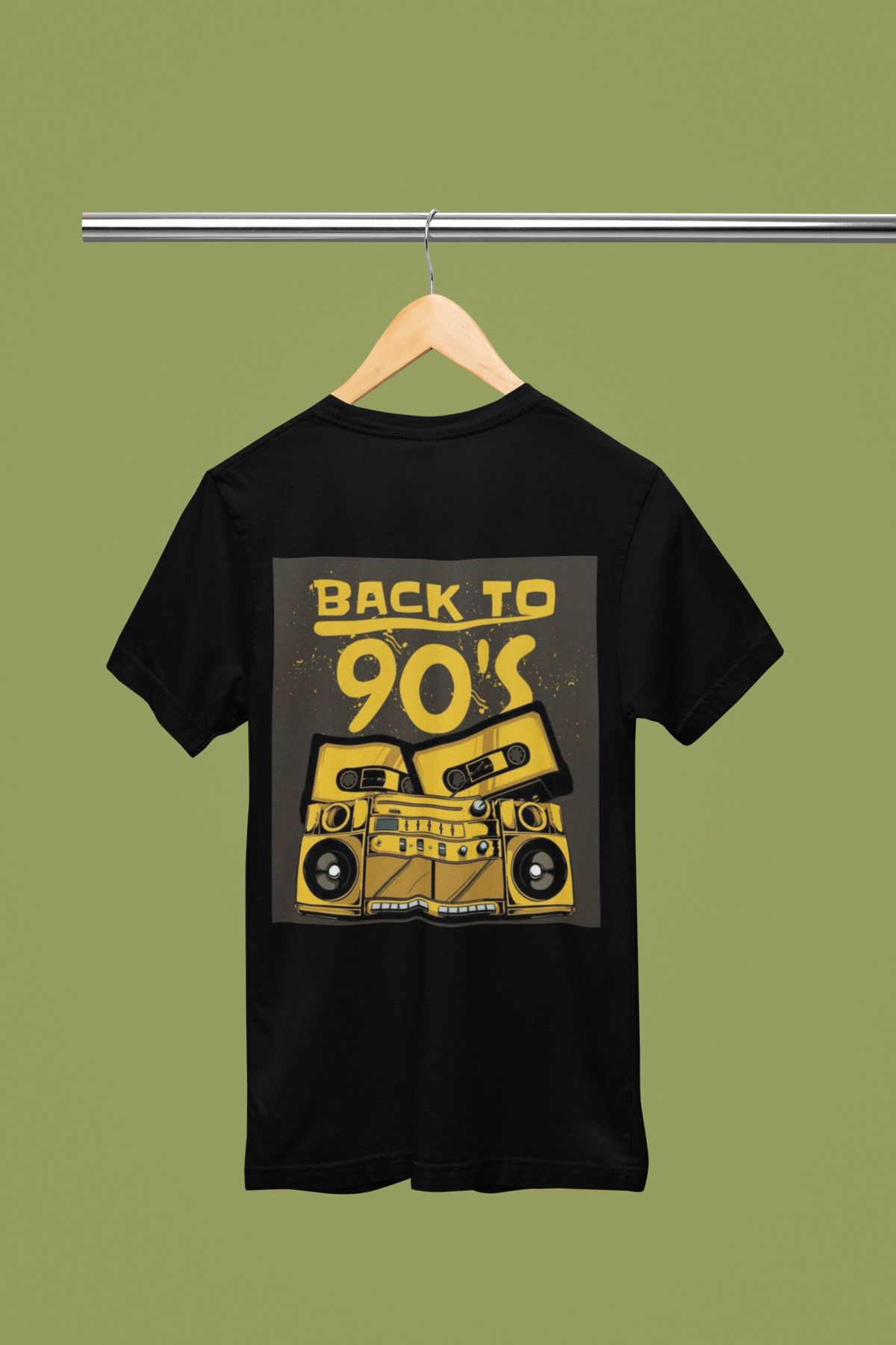MAGORS BACK TO 90'S SIRT BASKILI BİSİKLET YAKA PAMUKLU OVERSIZE KALIP KISA KOLLU ERKEK VE KADIN TSHIRT