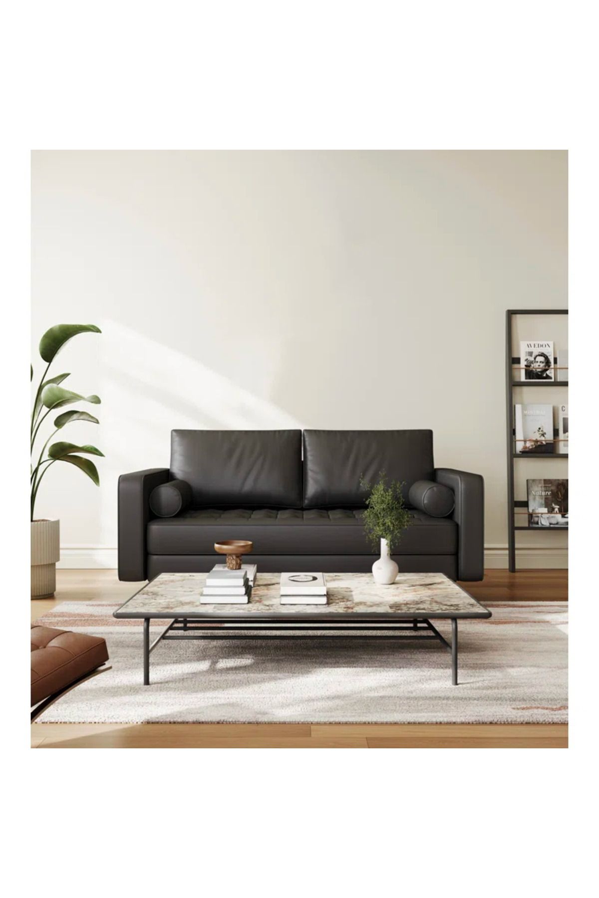 ULYSSES Minimalist Sevgili Koltuğu, 120 Cm Mini Suni Deri Koltuk, Sevgili Koltuğu, Loveseat, Tv Koltuğu