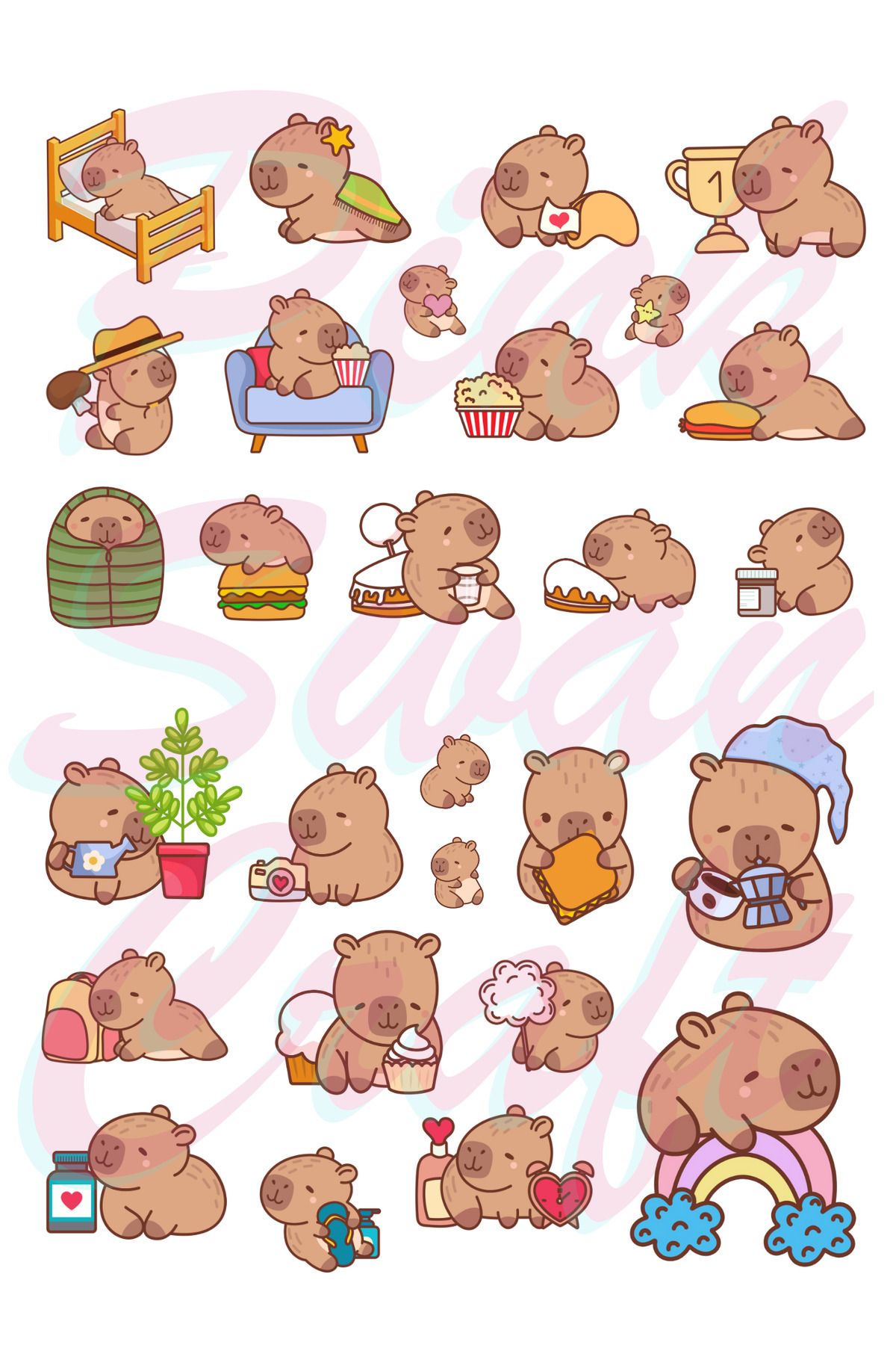Pink Swan Craft Capybara Eğlenceli Etiket Seti, Bullet Journal, Scrapbook, Ajanda, Sticker Seti