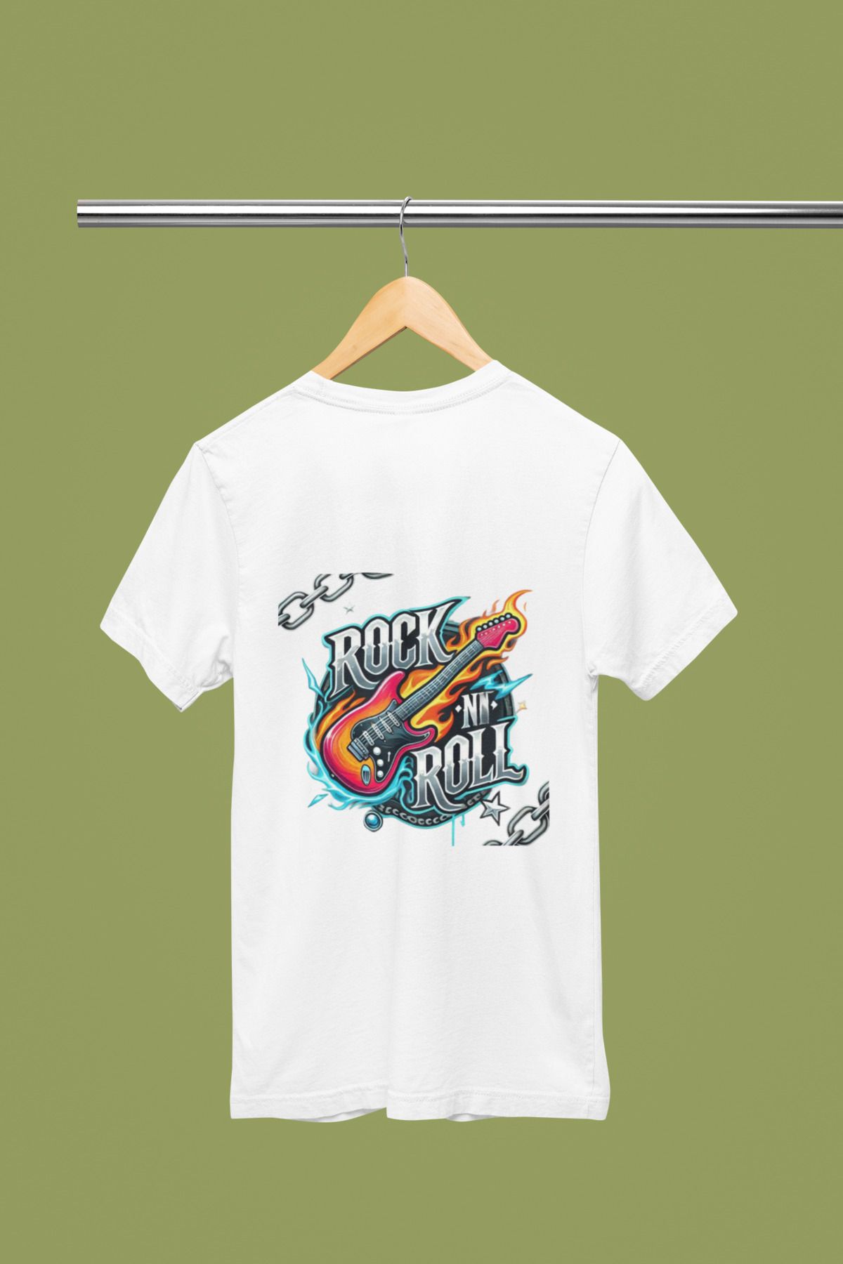 MAGORS ROCK AND ROLL SIRT BASKILI BİSİKLET YAKA PAMUKLU OVERSIZE KALIP KISA KOLLU ERKEK VE KADIN TSHIRT