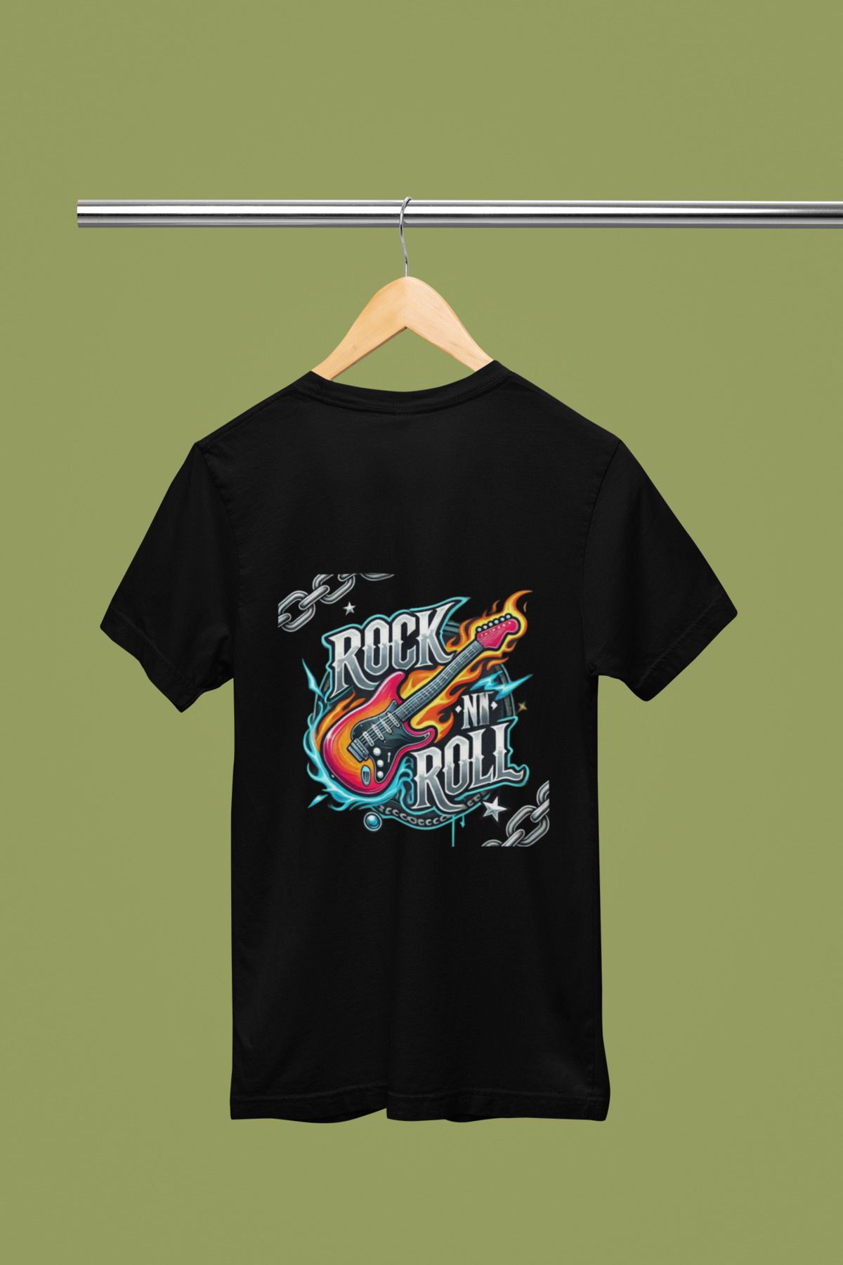 MAGORS ROCK AND ROLL SIRT BASKILI BİSİKLET YAKA PAMUKLU OVERSIZE KALIP KISA KOLLU ERKEK VE KADIN TSHIRT