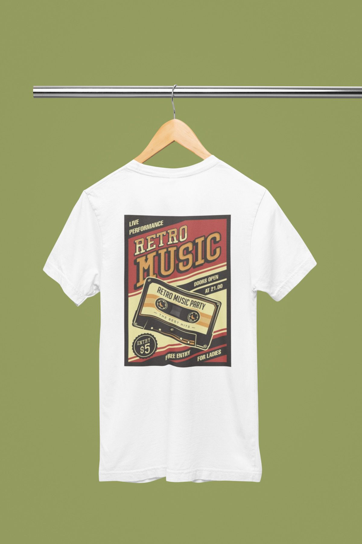 MAGORS RETRO MUSİC SIRT BASKILI BİSİKLET YAKA PAMUKLU OVERSIZE KALIP KISA KOLLU ERKEK VE KADIN TSHIRT