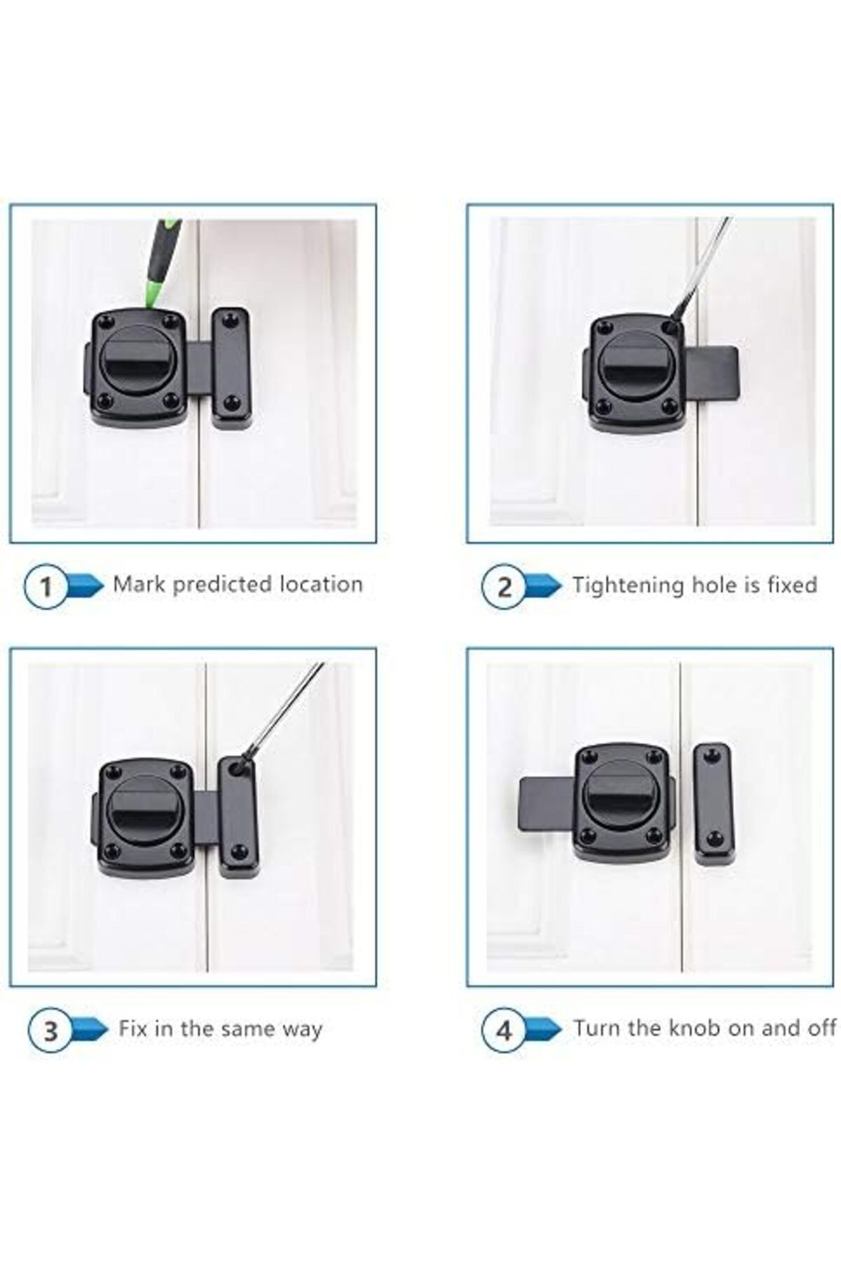 Generic-GZGXKJ Bathroom Latch Rotate Bolt Gate Latch Door Lock, Additional Fixed Anti-Theft Lock for Left an 6