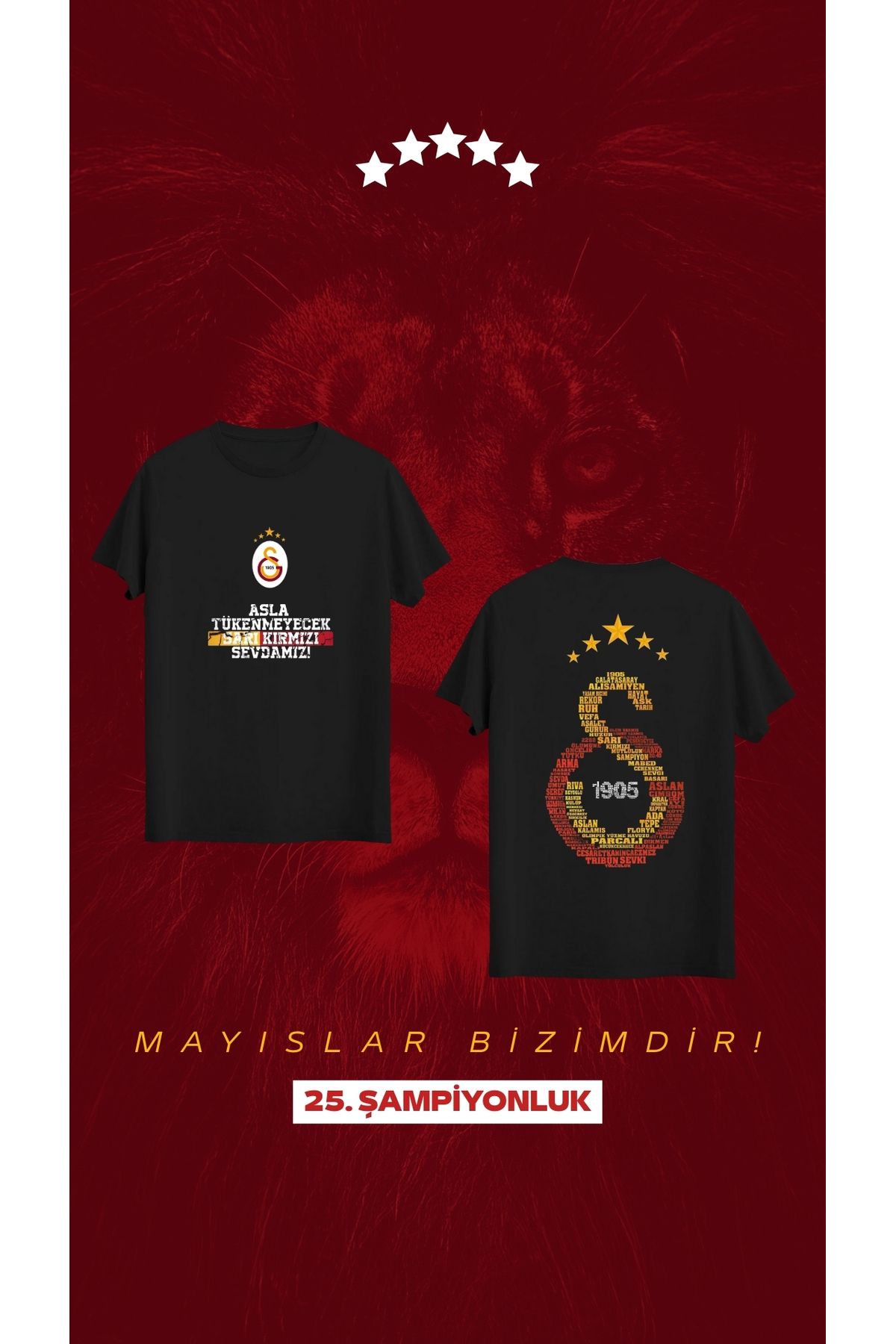 Qool Collection 🏆 Galatasaray 25. Şampiyonluk Tişörtü – Asla Tükenmeyecek Sarı Kırmızı Sevdamız! 🏆
