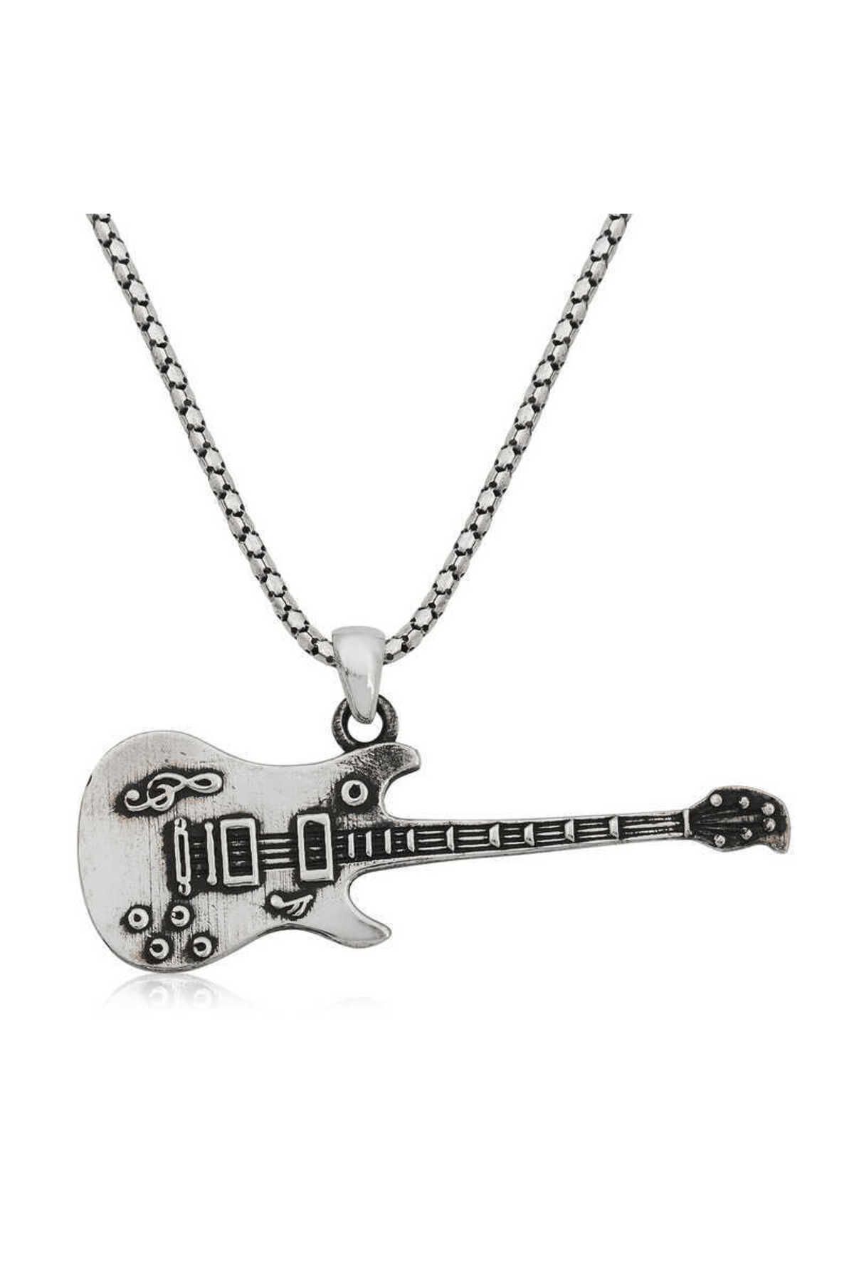 S PAZARIM Gümüş Elektro Gitar Erkek Kolye