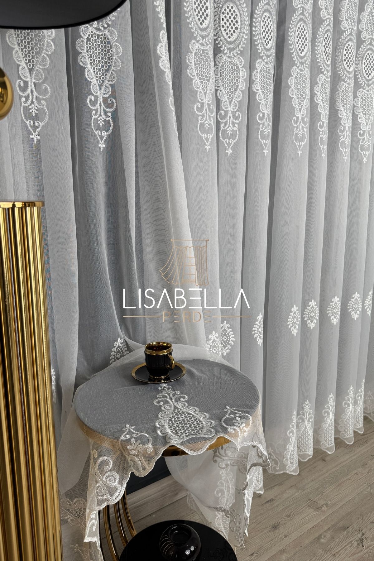 LisabellaHome Saraylı ttm Ağır Dökümlü Kord Nakışlı yumuşak tül Perde ütü istemez (Pilesiz Düz Dikiş)