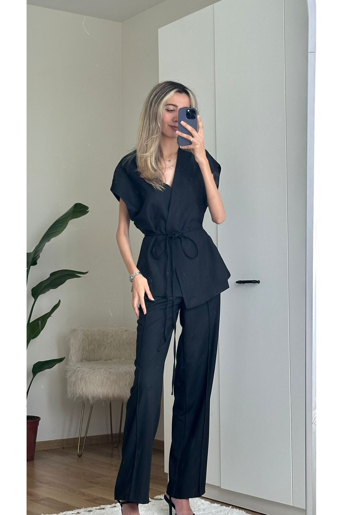 MODA Tasarım Yelek Pantalon Takım - Düğmeli ve Belden Bağcıklı