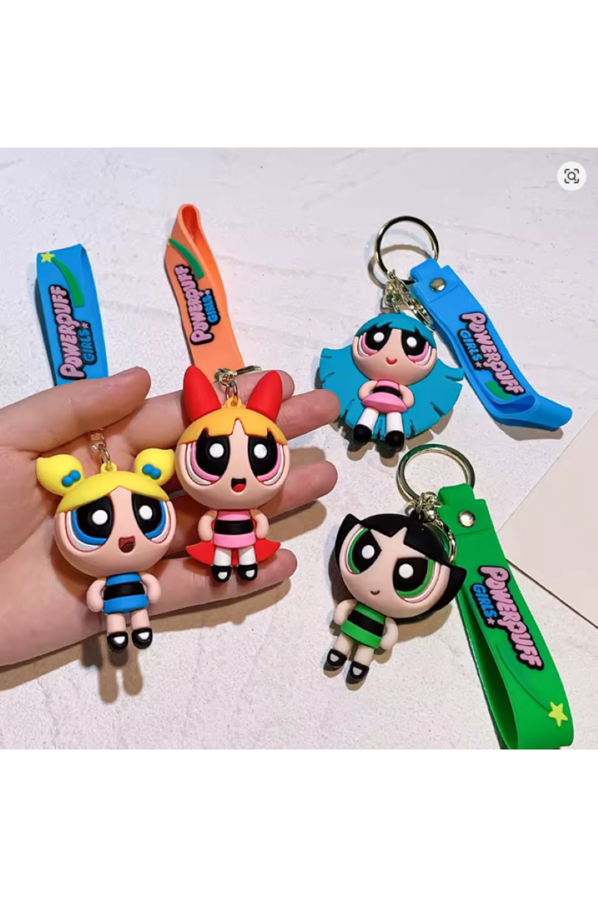 Bizde Ne Yok ki Powerpuff Girls Yaratıcı 3D Lüks Büyük Boy Anahtarlık -Çanta Süsü 4 Adet