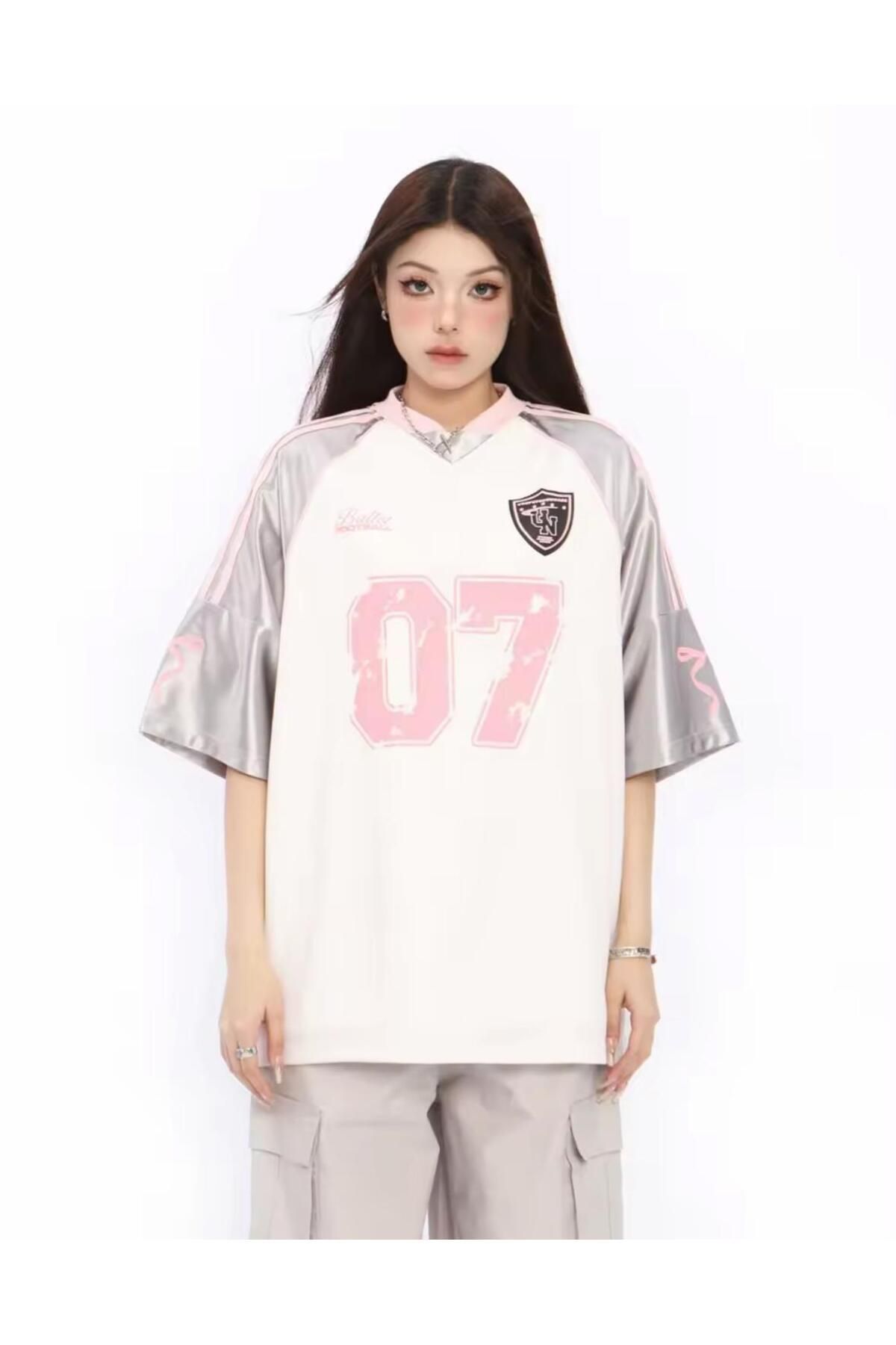 Aesthia Ribbon 07 Pink & White Oversize Unisex forma -Minga London