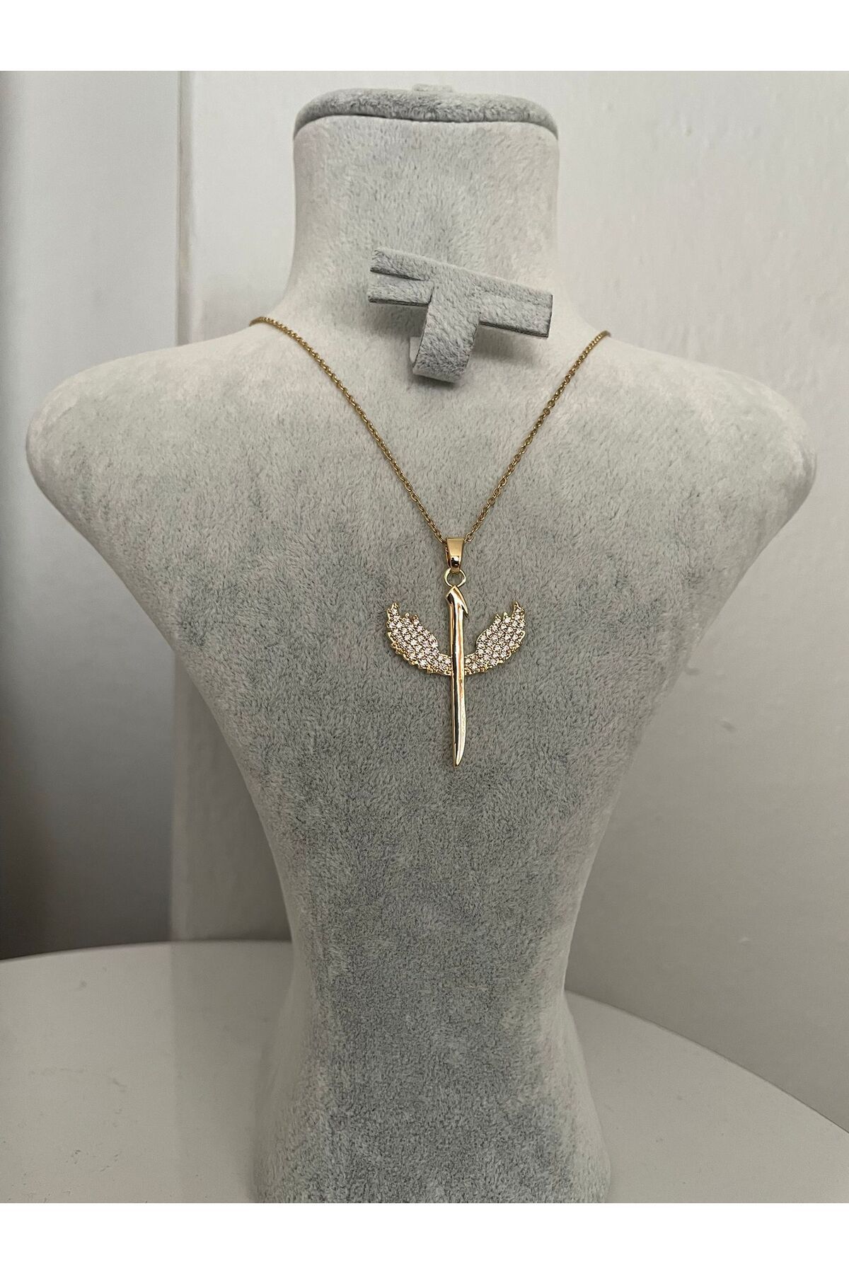 stainles steel Zirkon TAŞLI MELEK KANATLI ELF KOLYE GOLD