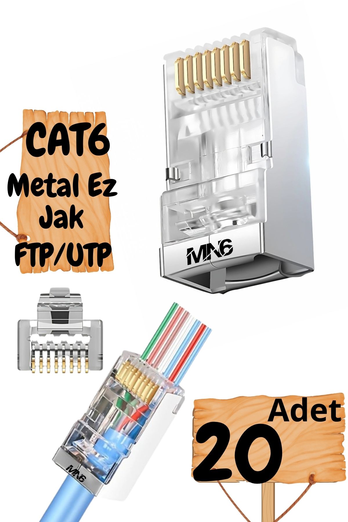 MN6 M117XF Cat6 jack/20 Adet-Metal EZ/Yeni Nesil rj45 cat6-8P/8C AÇIK UÇLU/Cat6 Konnektör