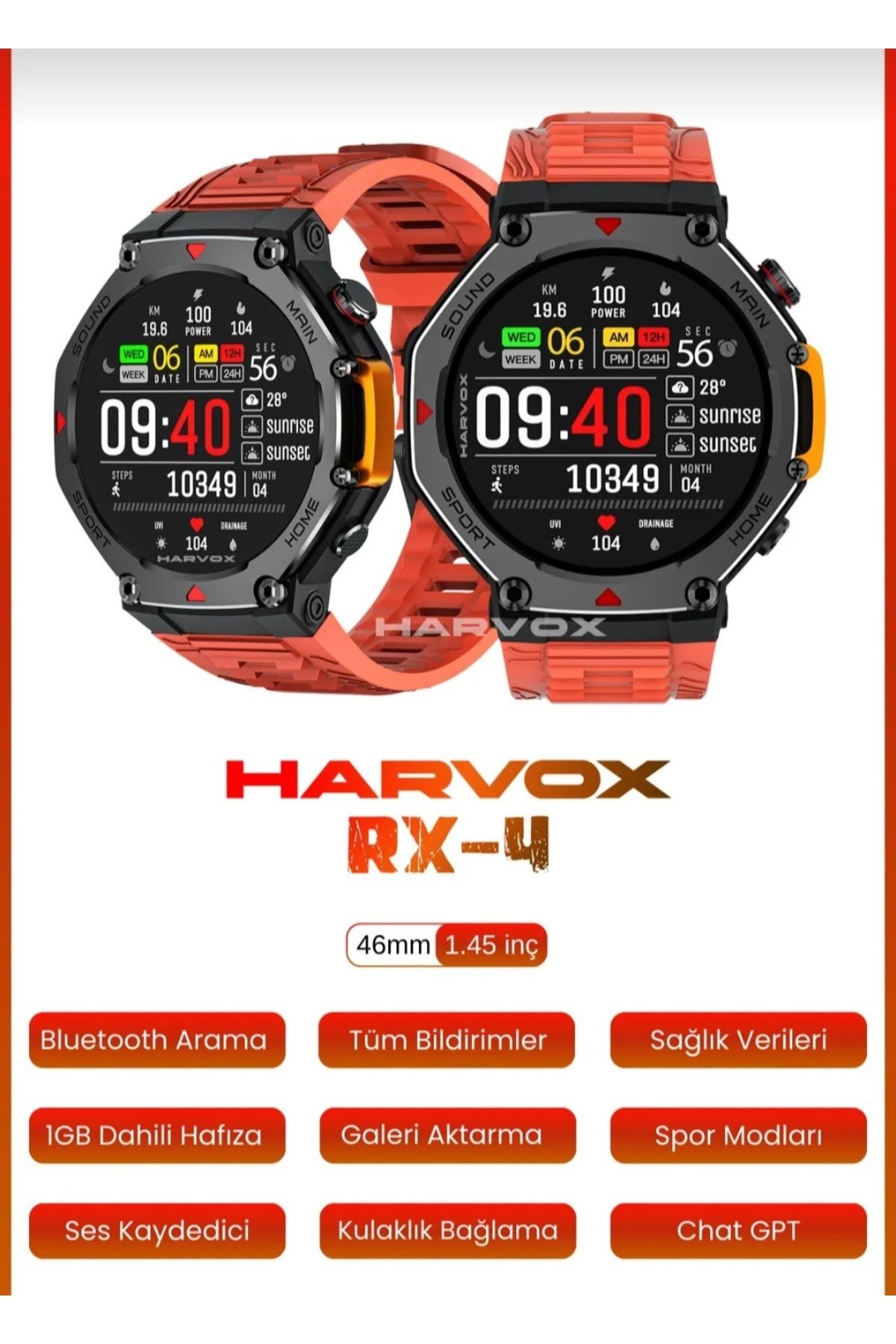 ar&be HARVOX RX-4 Watch Akıllı Saat Iphone Ve Android Tüm Telefonlara Uyumlu