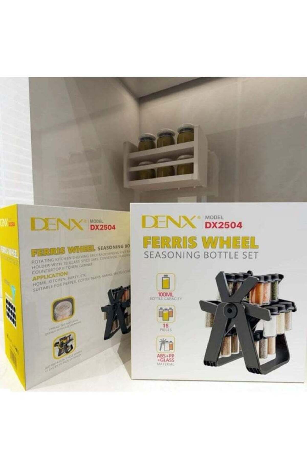 Denx-منظم وحافظة للتوابل والبهارات على شكل عجلة دوارة تحتوي على 18 حاوية 7