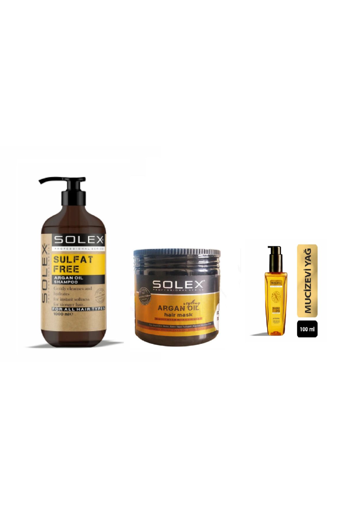 Solex Professıonal Serıes Argan Saç Bakım Seti (Sülfatsız Sampuan 1000 ML+ Maske 500 ML + Serum 100 ML)