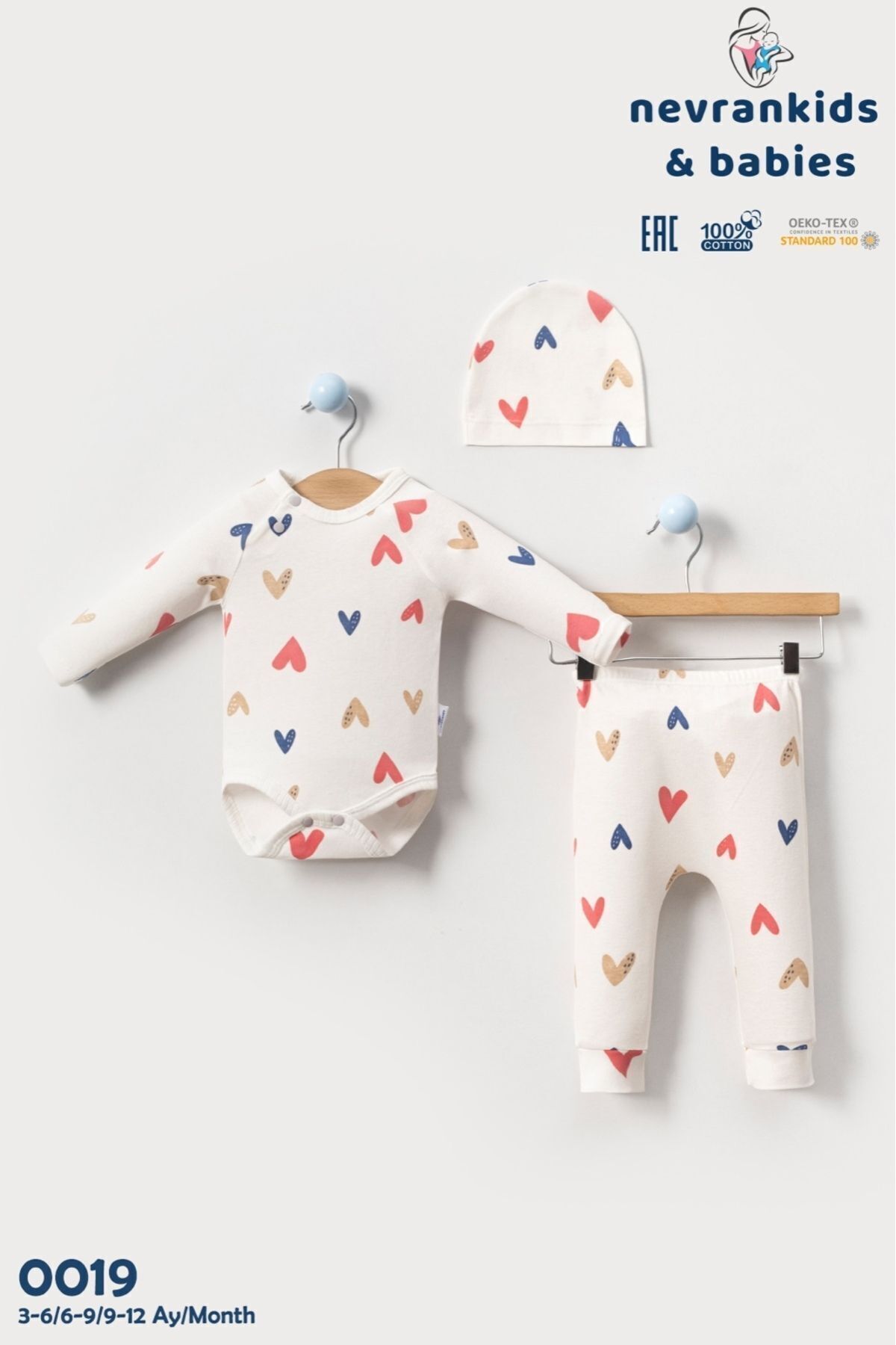 nevrankids Kız Bebek 3'lü Badili Renkli Kalpli Takım fotoğrafı 6 (önizleme)