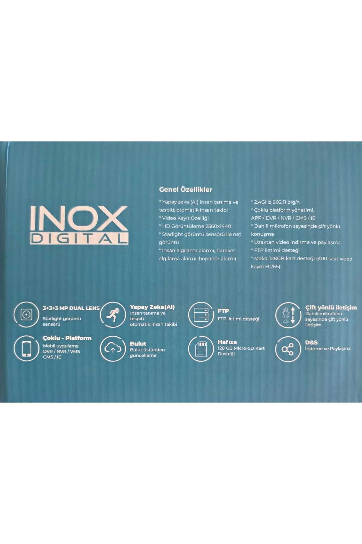 inox dijital İNOX 13 IPC 3+3+3 Megapiksel 1080P Full HD Wi-Fi 3 Lens Gece Görüşlü Suya Dayanıklı Dış Ortam Kamera