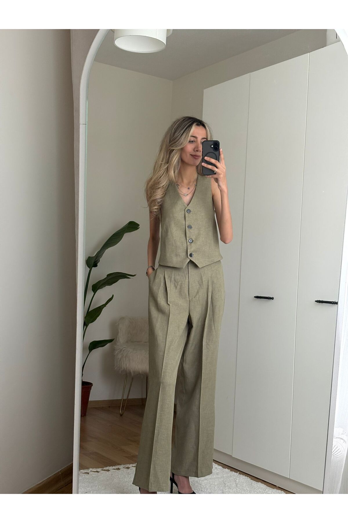 MODA Çağla Yeşili Yelek Pantolon Takım