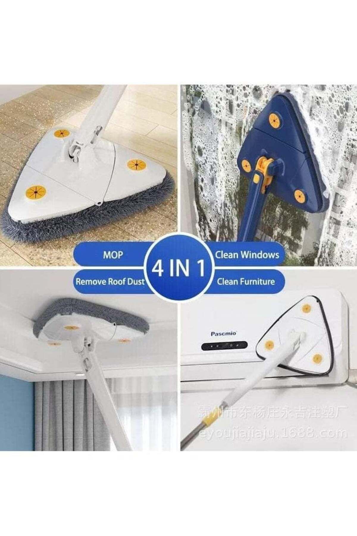 Denx-360° Rotatable Adjustable Cleaning Mop Extendable Triangle Mop with Long Handle Hand Twist Quick Dry 6