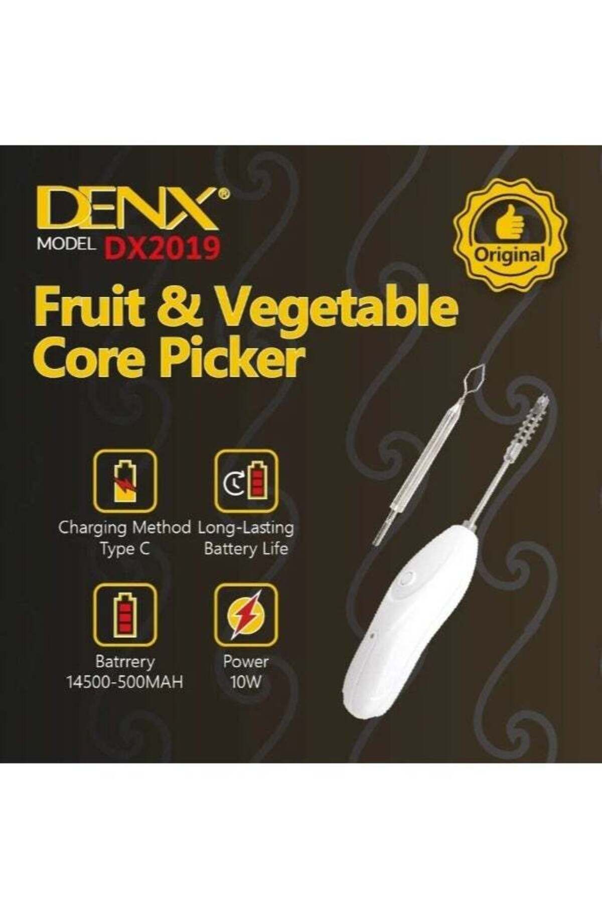 Denx-Rechargeable Portable Vegetable Corer, Electric Fish Scale Remover, Multi-function Scraper with 2 3
