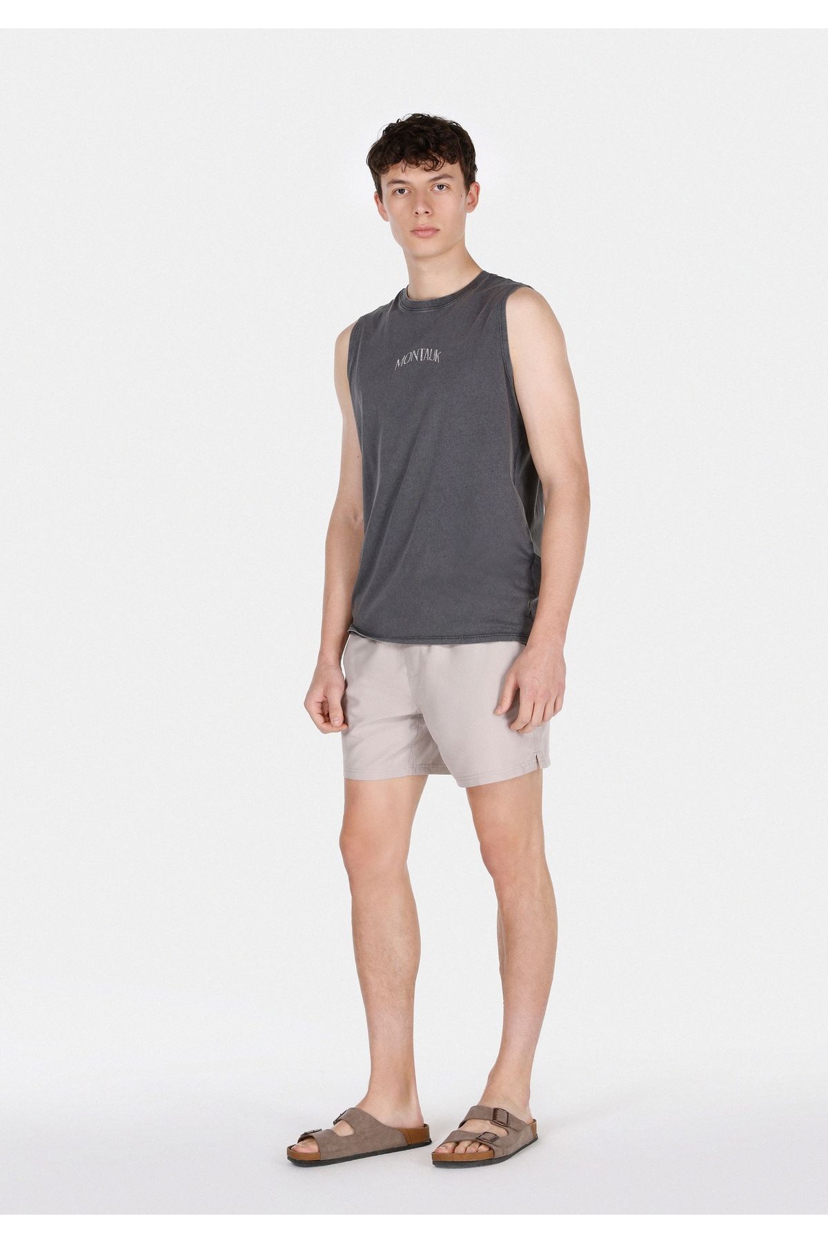 Slim Fit Düz Erkek Bej Deniz Şortu - 3
