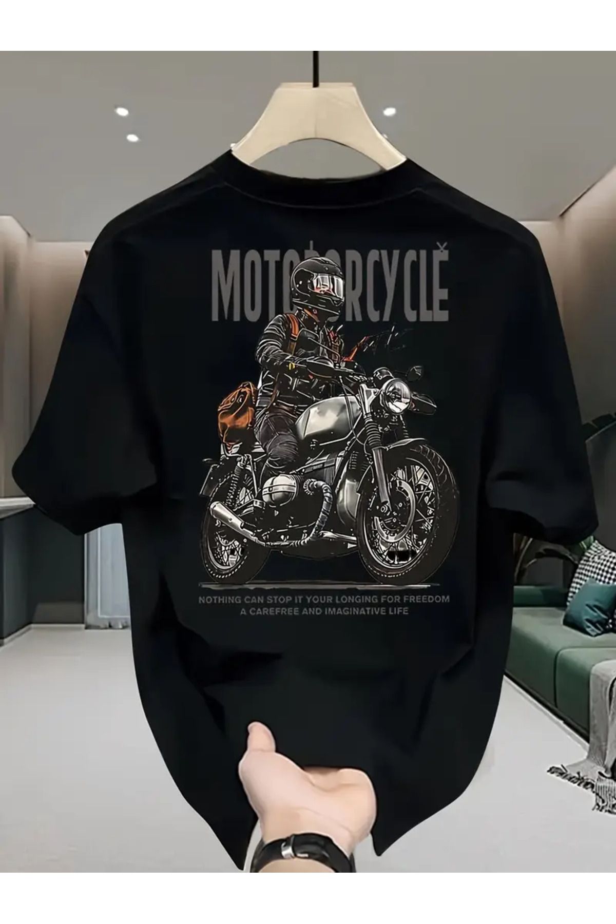 ufukmoda Retro Motor Baskılı Oversize Unisex T-Shirt