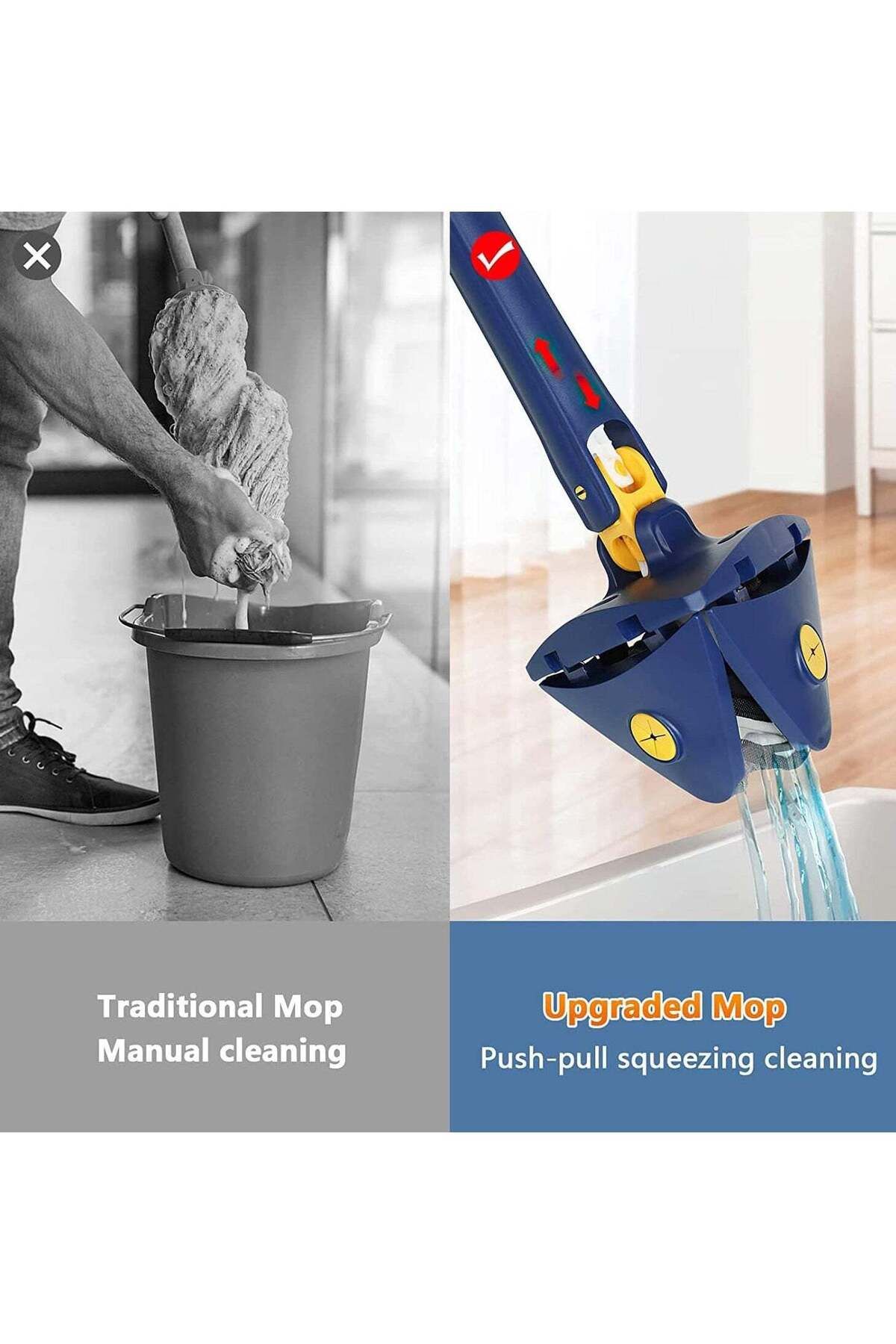 Denx-360° Rotatable Adjustable Cleaning Mop Extendable Triangle Mop with Long Handle Hand Twist Quick Dry 3