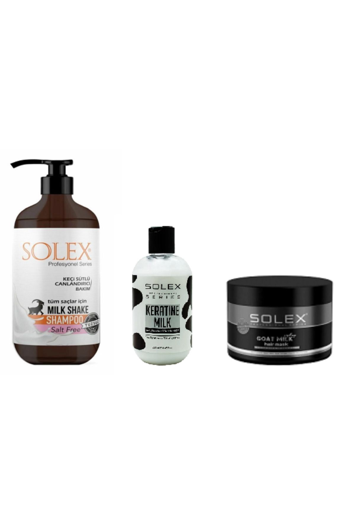 Solex Milk Shake Saç Bakım seti Tuzsuz Şampuan 1.000 ml+ Keratin Sütü 250ML+ Saç Maskesi 500 ML