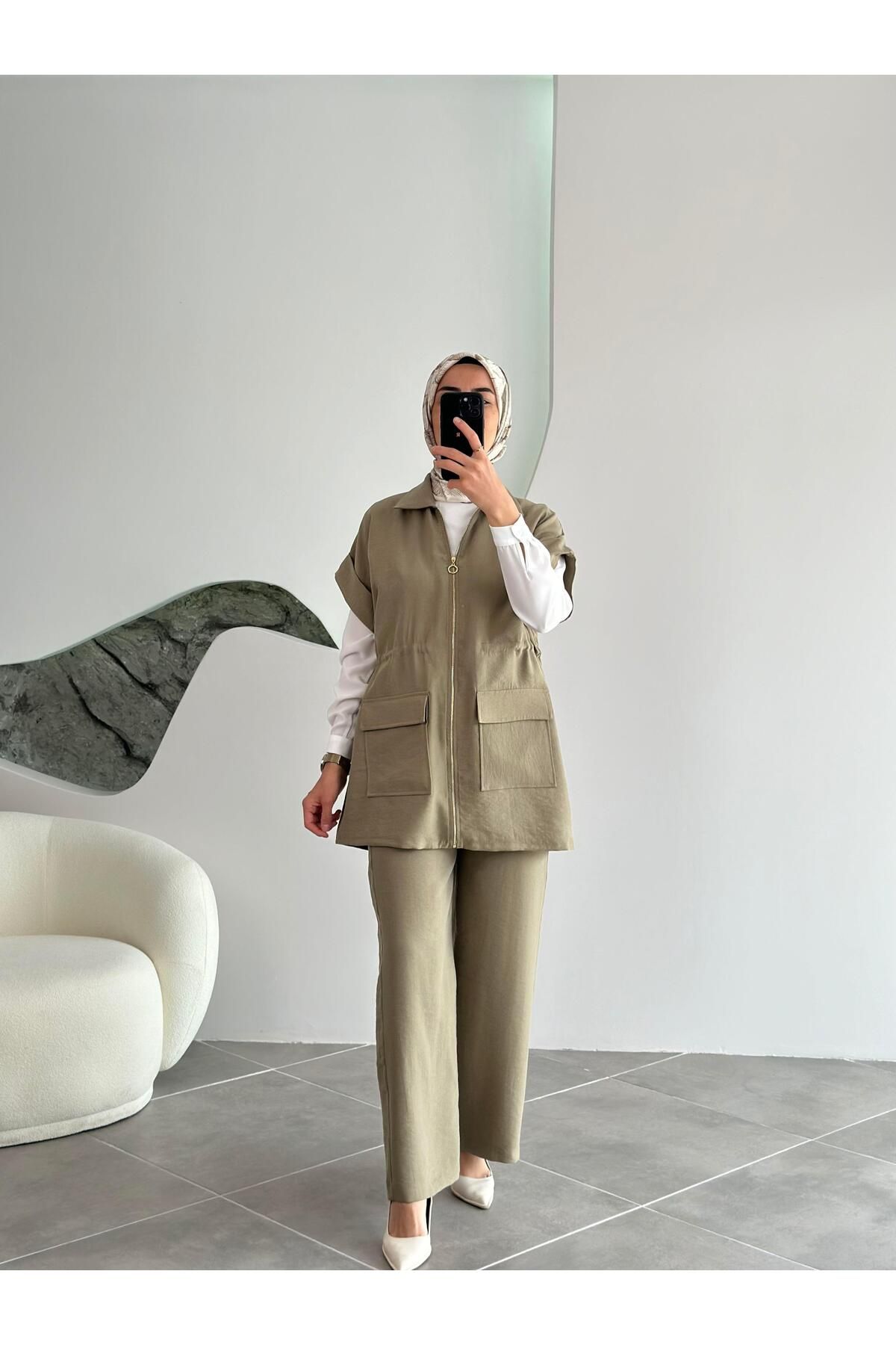 Armine Trend Yelekli Pantolonlu İkili Takım 25YT685 Haki