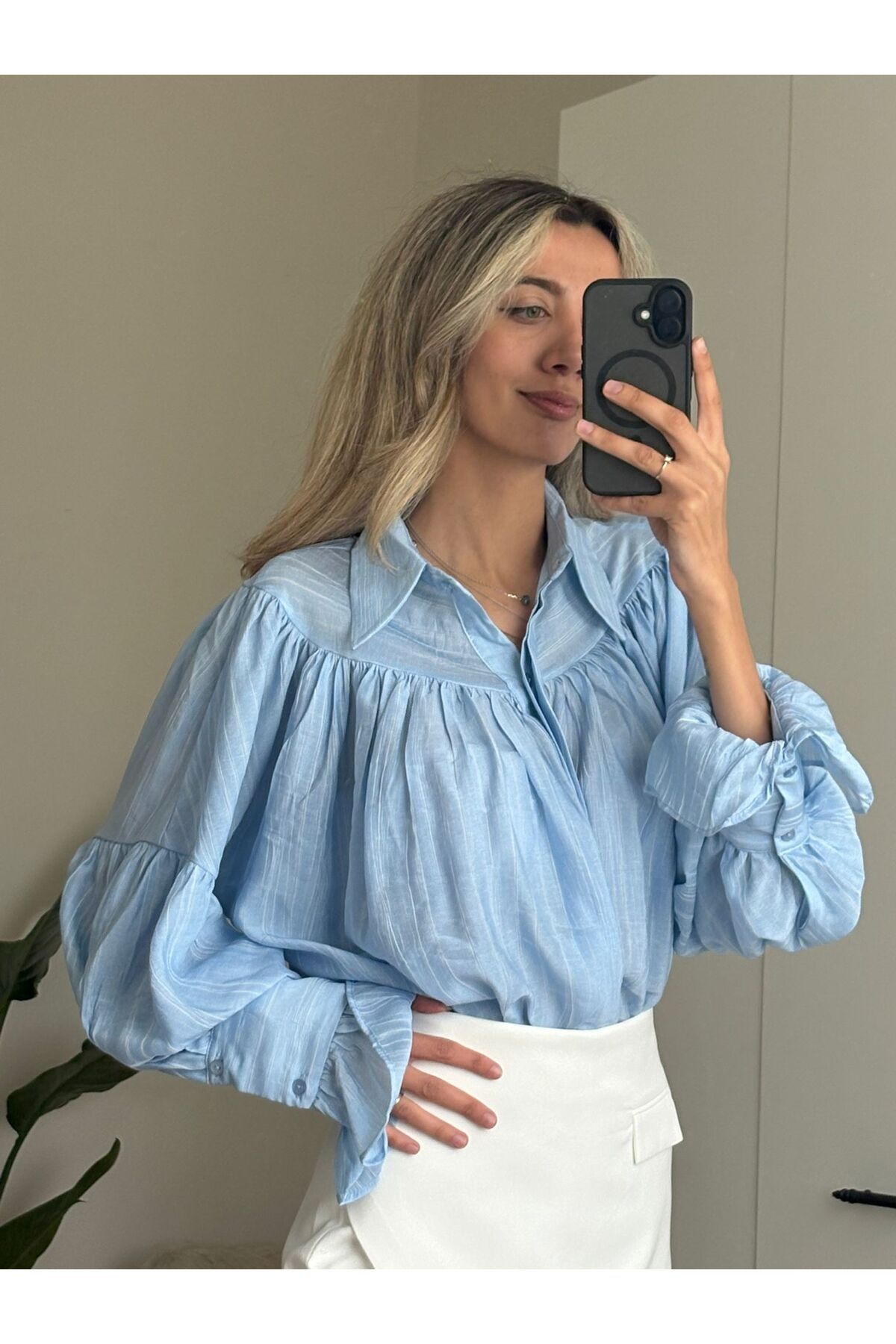 MODA Mavi Tasarım Büzgülü Gömlek