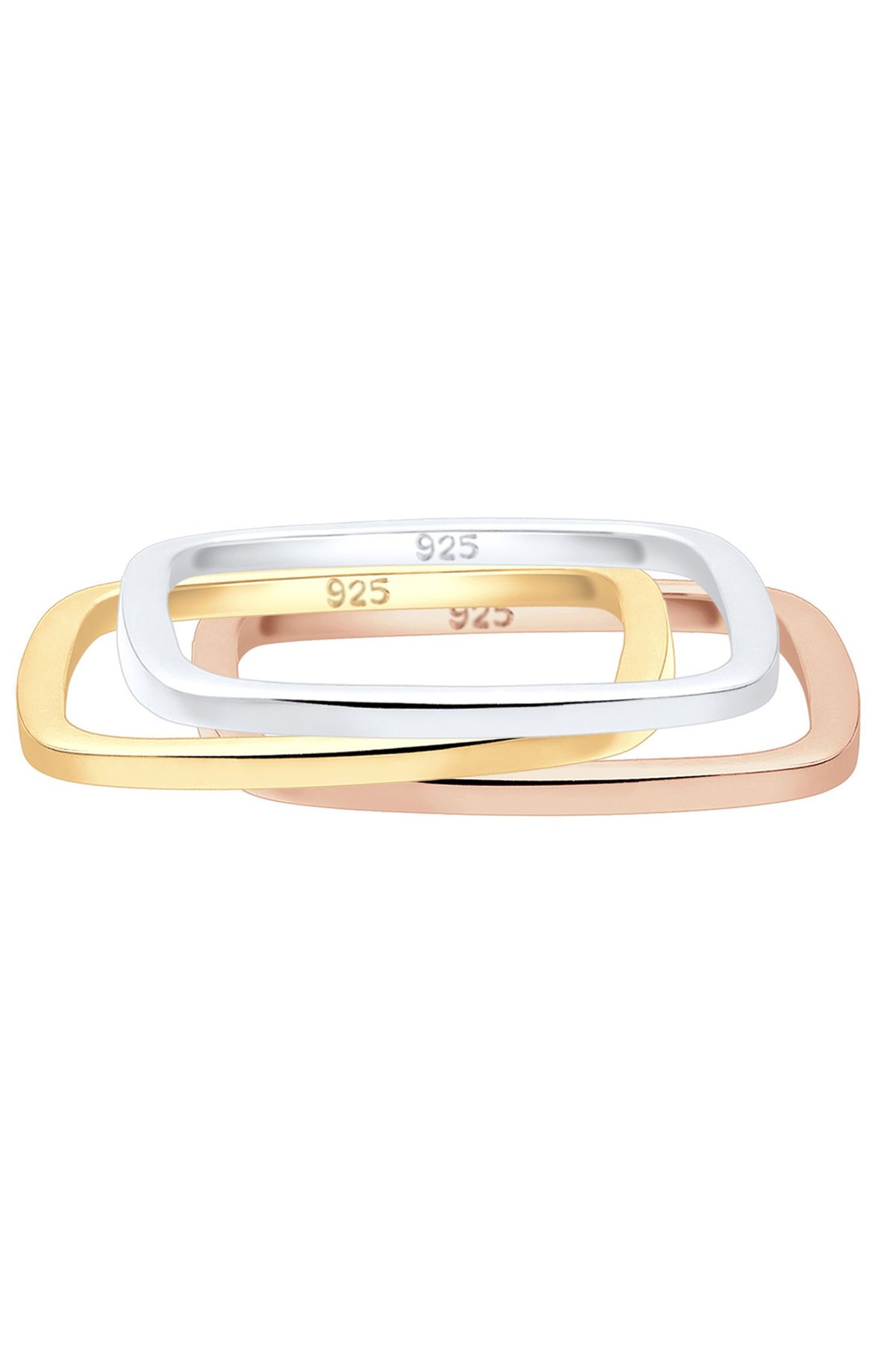 ELLI-Inel de damă Stack Set Basic Quadrangle Tri-Color în argint 925 2