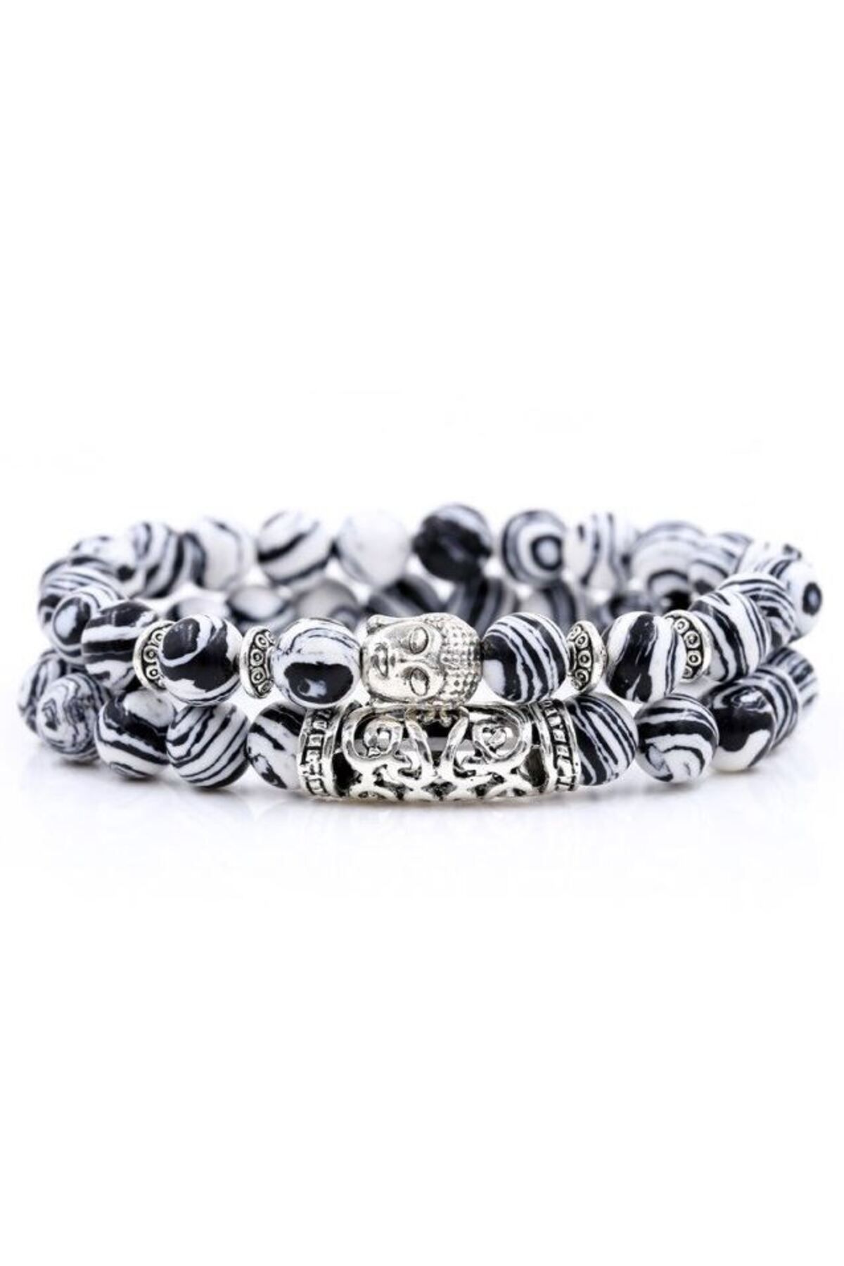 REDz Accessories Set De 2 Brățări Buddha, Pietre Naturale, Negru/alb Femeie - Adjustable
