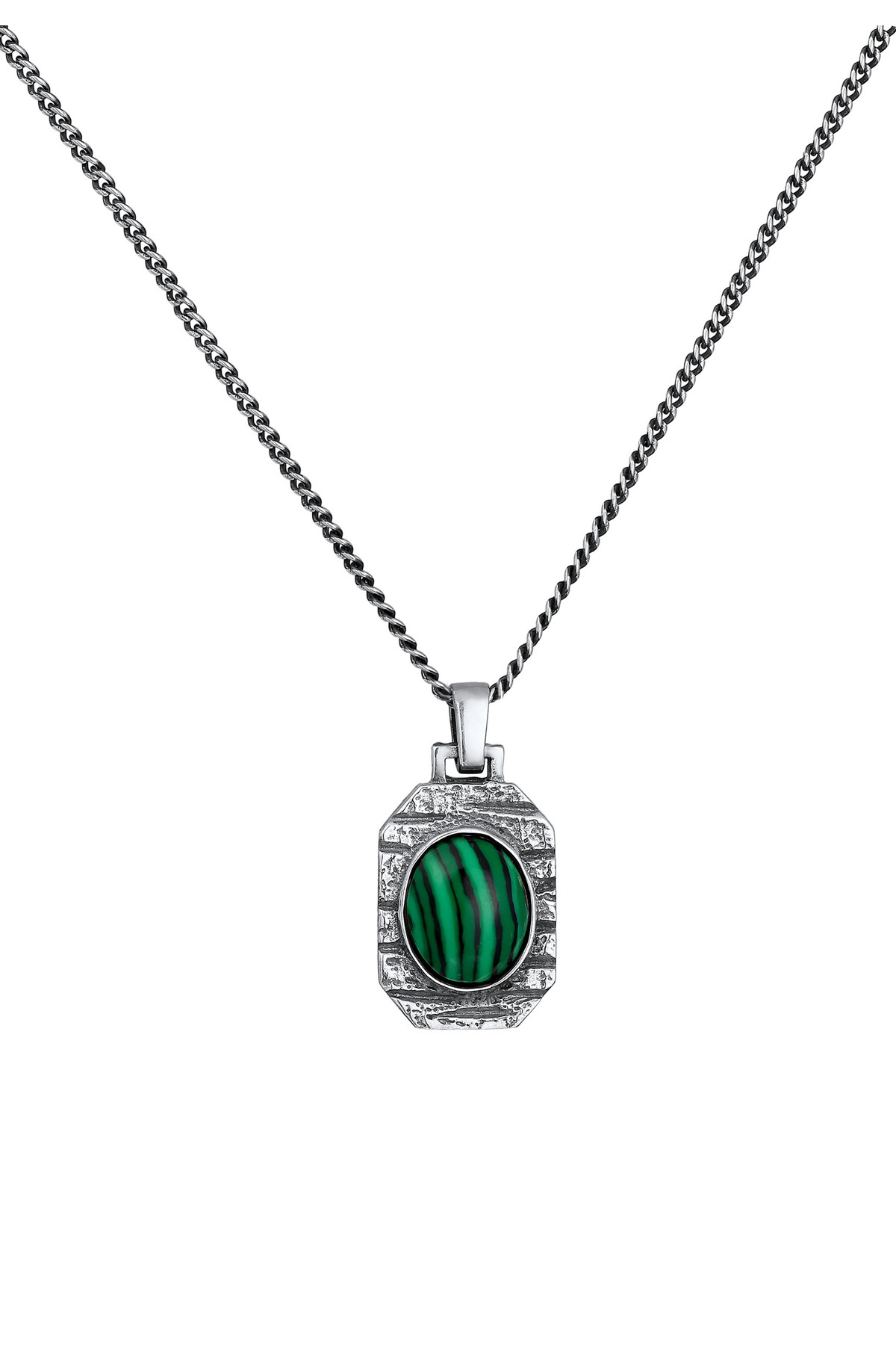 KUZZOI-Halskette Herren Hexagon Anhänger Robust mit Malachit Grün in 925 Sterling Silber 2
