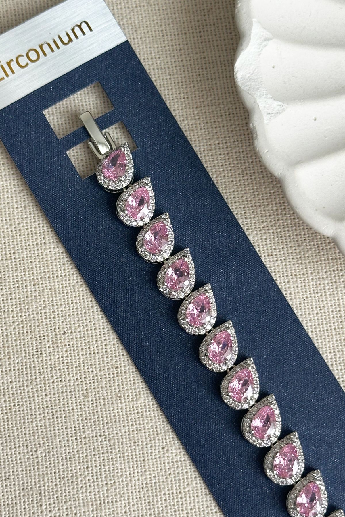 Modacaprea Zircon 16+2 cm Damla Pembe Taşlı Kadın Bileklik Kadın Karamaz Bileklik Pembe Bileklik