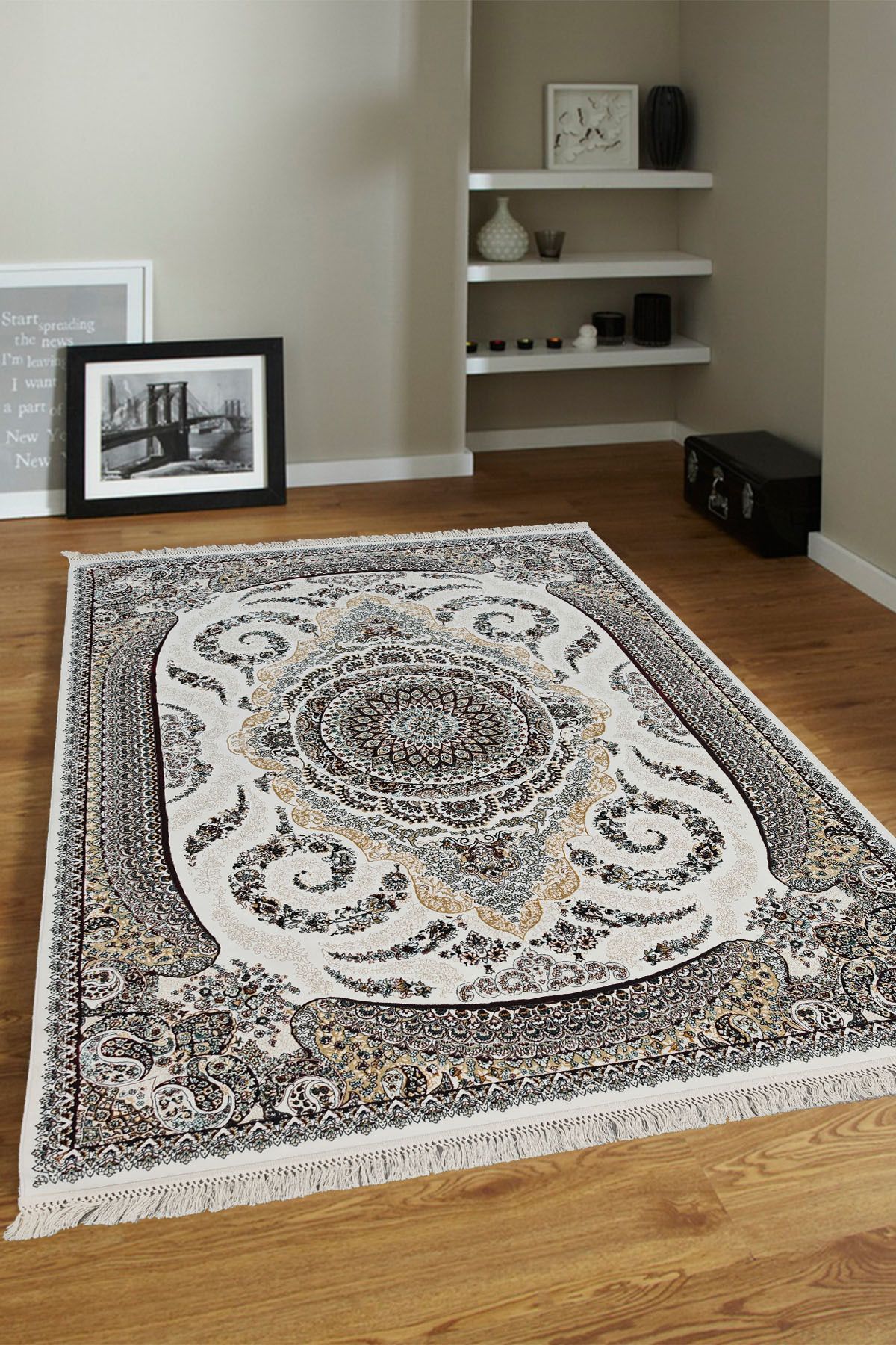 ünalcarpet 4 Metrekare - 6 Metrekare Modern Salon Ve Oturma Odası Halısı Yumuşak Doku Antialerjik Ipek Krem